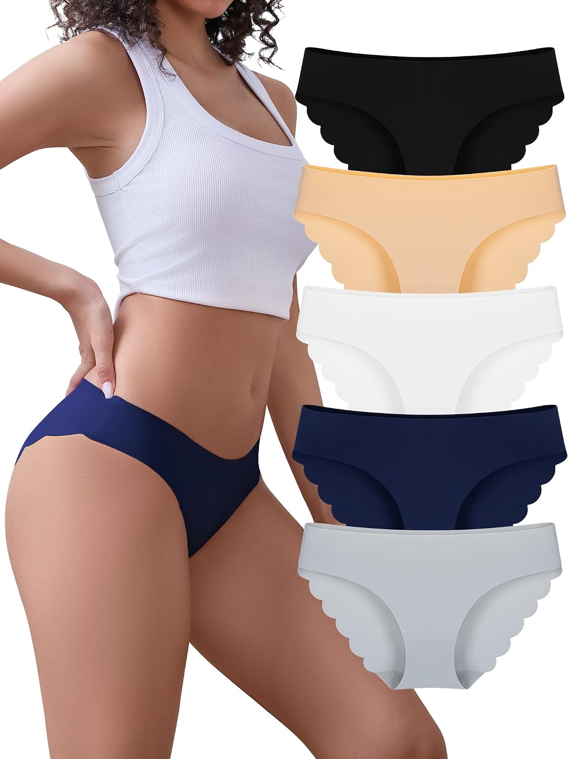 Voenxe Seamless No Show Bikini Panties 5-Pack