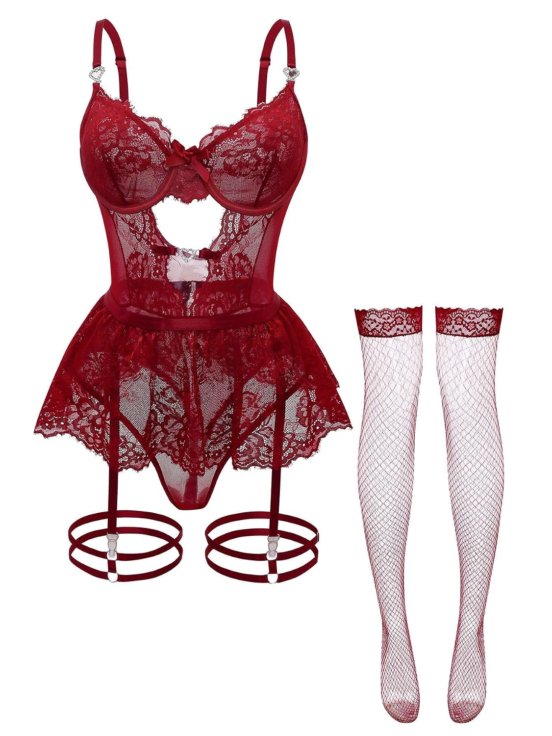 Foxiny Sheer Lace Push-Up Corset Bodysuit Set — image 3