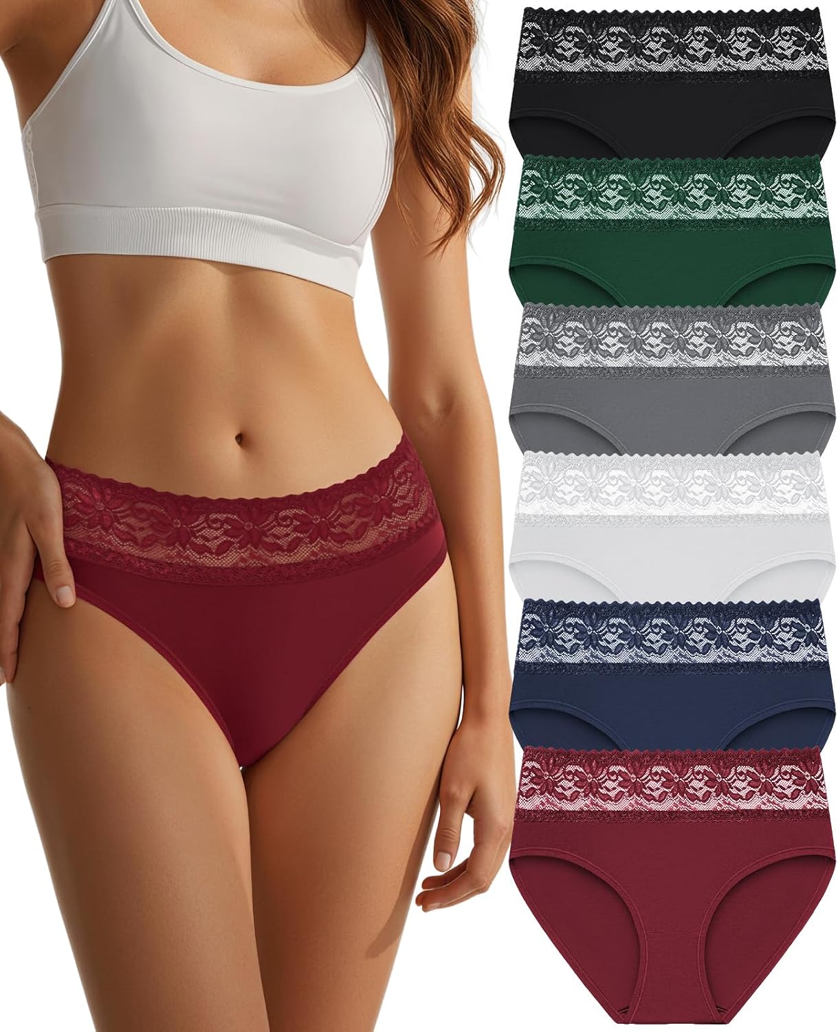 ZPKYDC Women's Cotton Lace Hipster Bikini 6-Pack