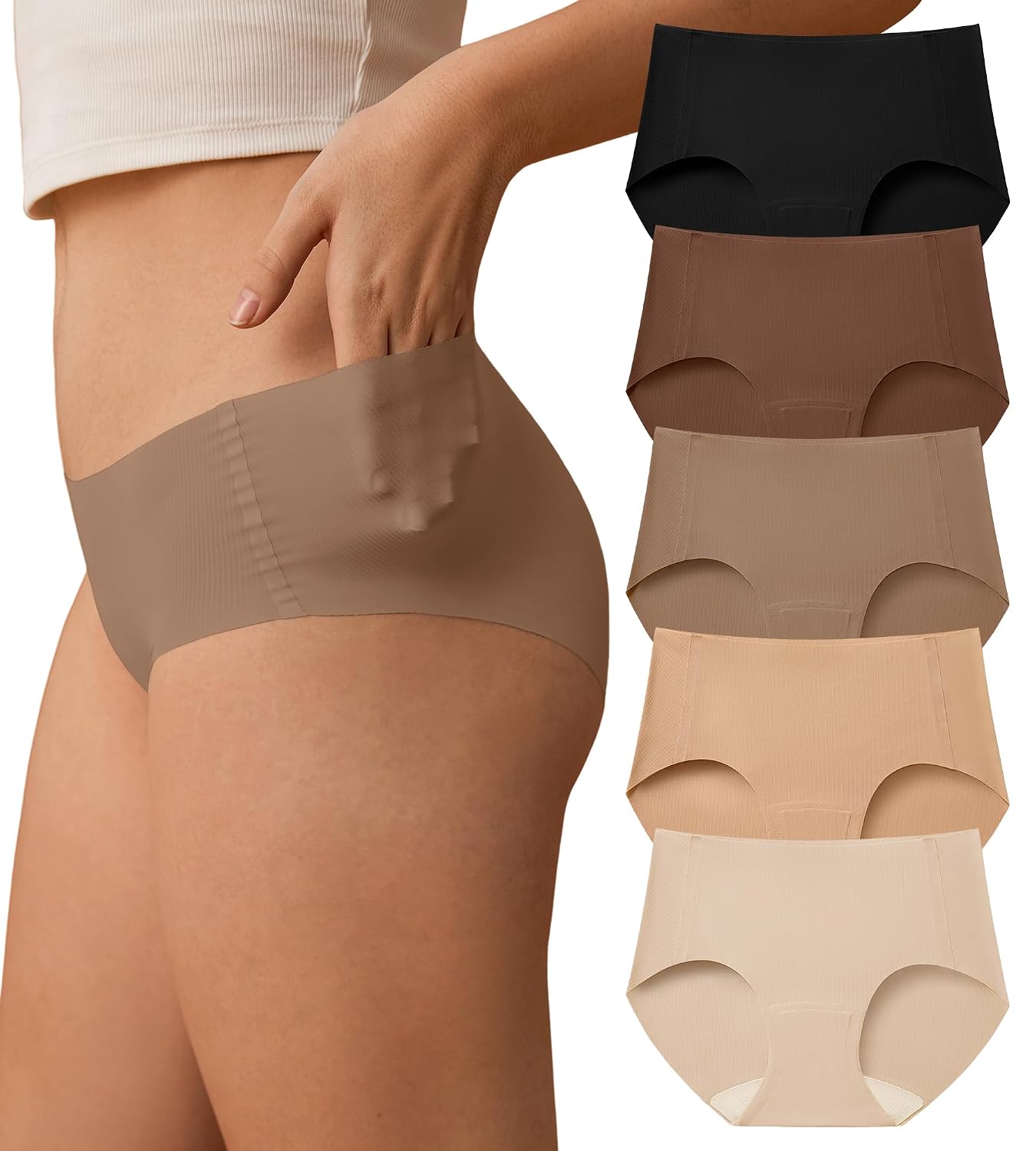 SHARICCA Women's Seamless No Show Hipster Panties 5 Pack