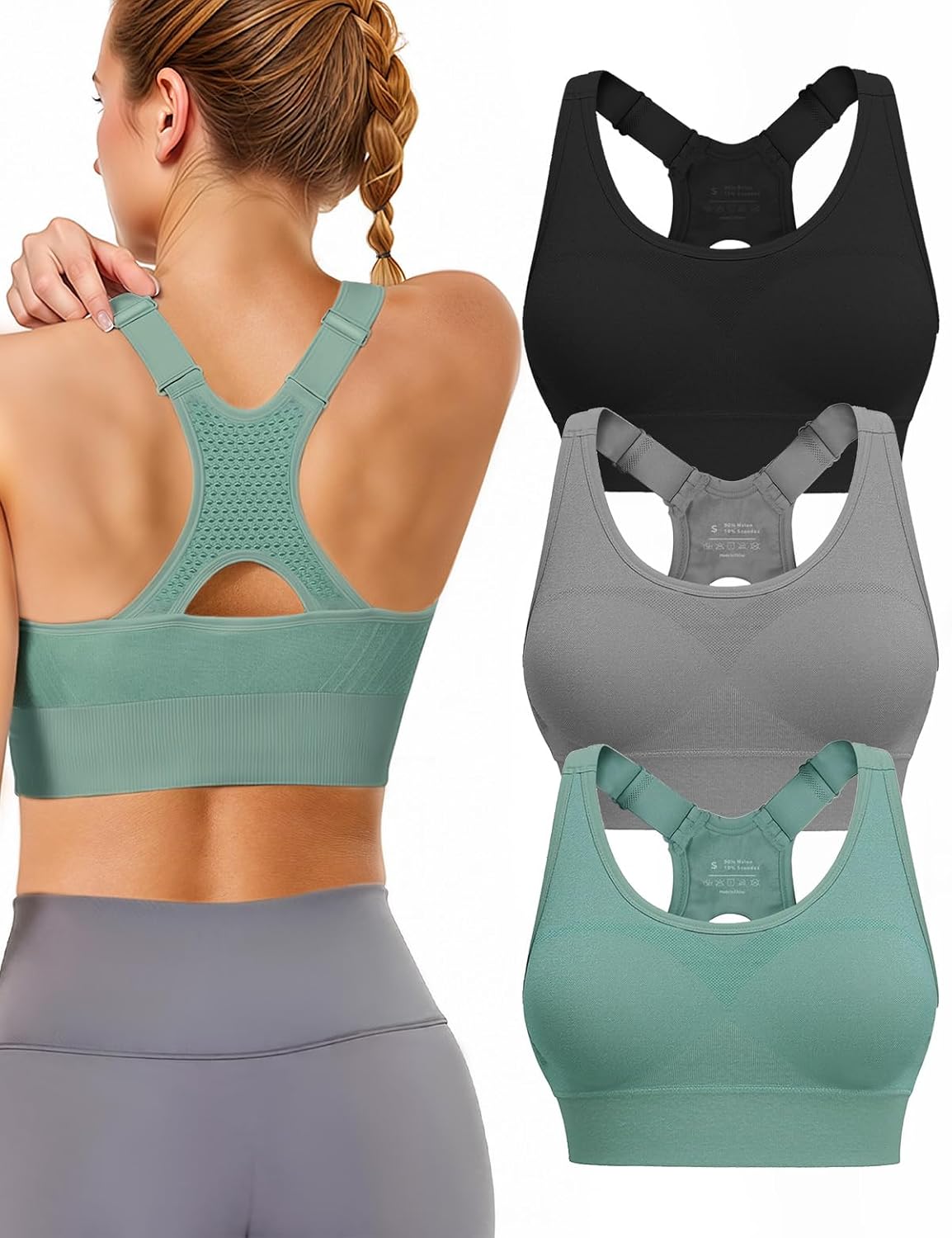 Tmeefee High Support Sports Bra 3-Pack