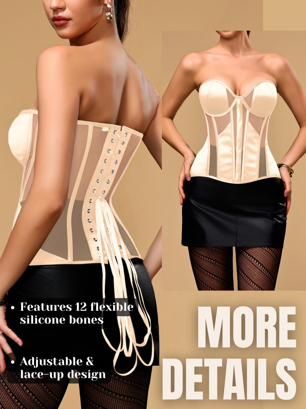 ChiaoLezhee Satin Mesh Strapless Corset Top — image 3