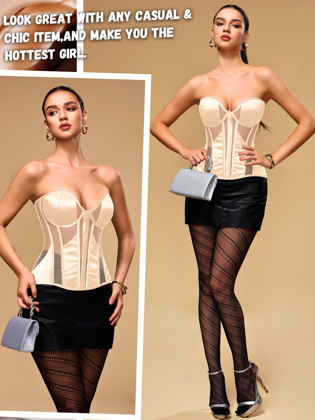 ChiaoLezhee Satin Mesh Strapless Corset Top — image 4