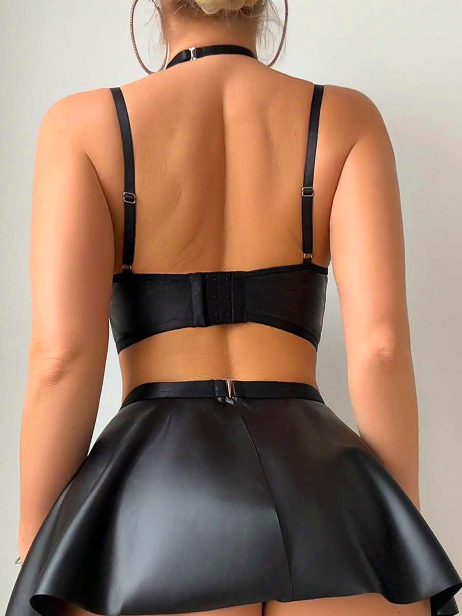 SwiiDuu Leather Underwire Bra Garter Lingerie Set — image 3