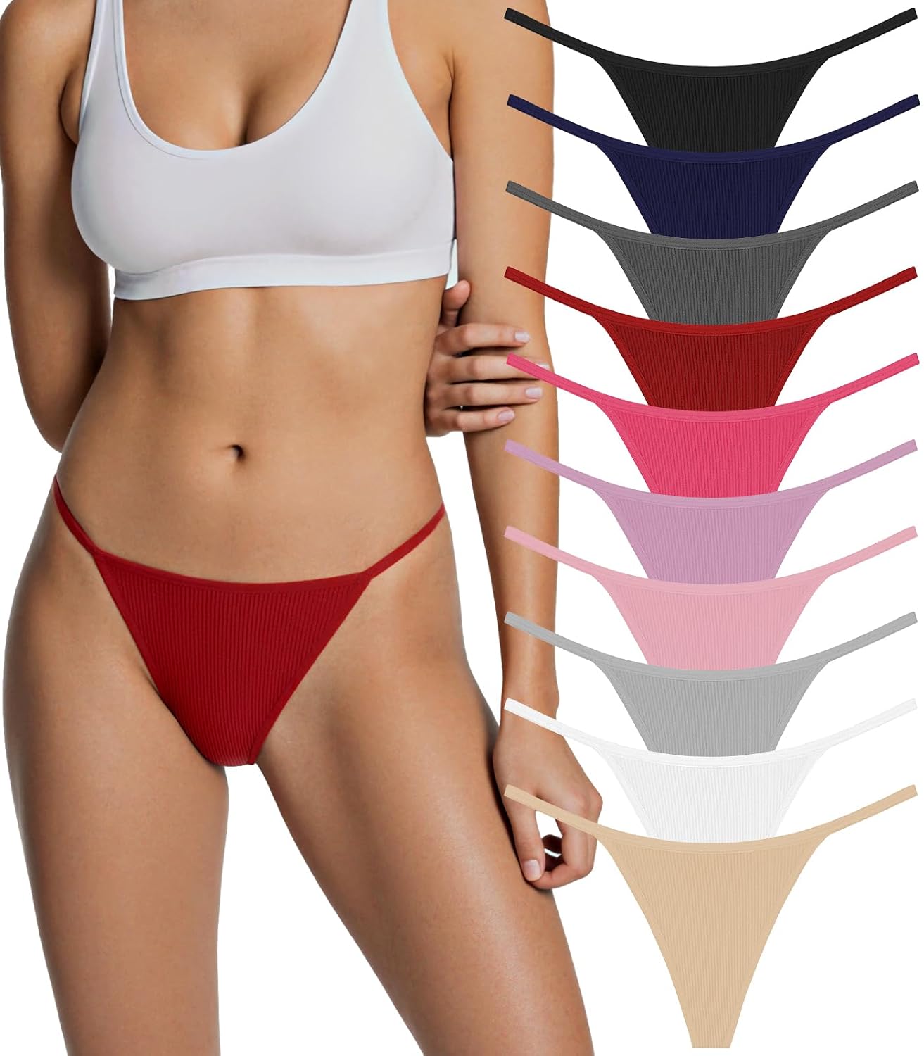PNQUNZ Cotton Low Rise G-String Thongs 6-Pack