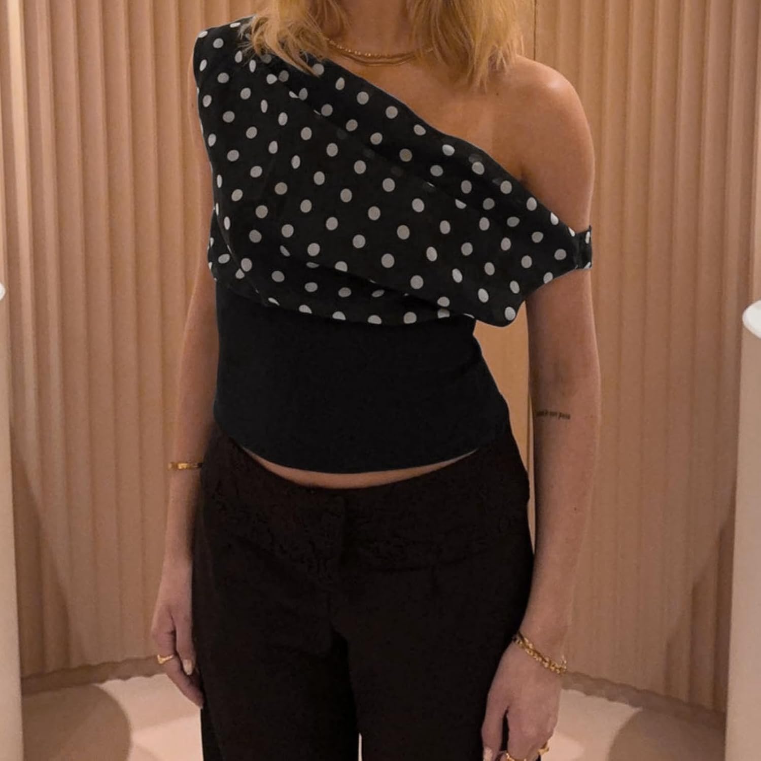 Aopwsrlyi One Shoulder Polka Dot Crop Top — image 2