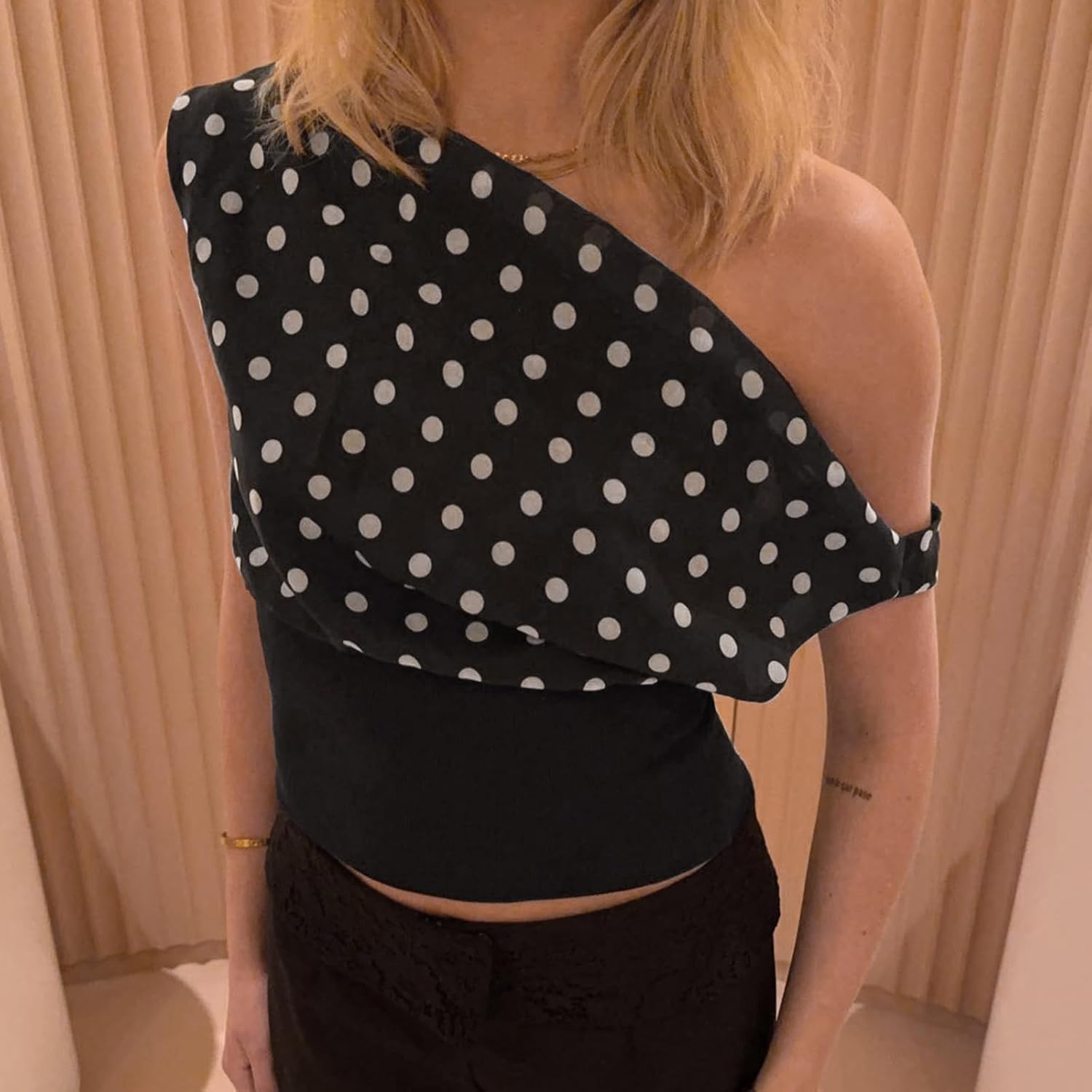 Aopwsrlyi One Shoulder Polka Dot Crop Top — image 3