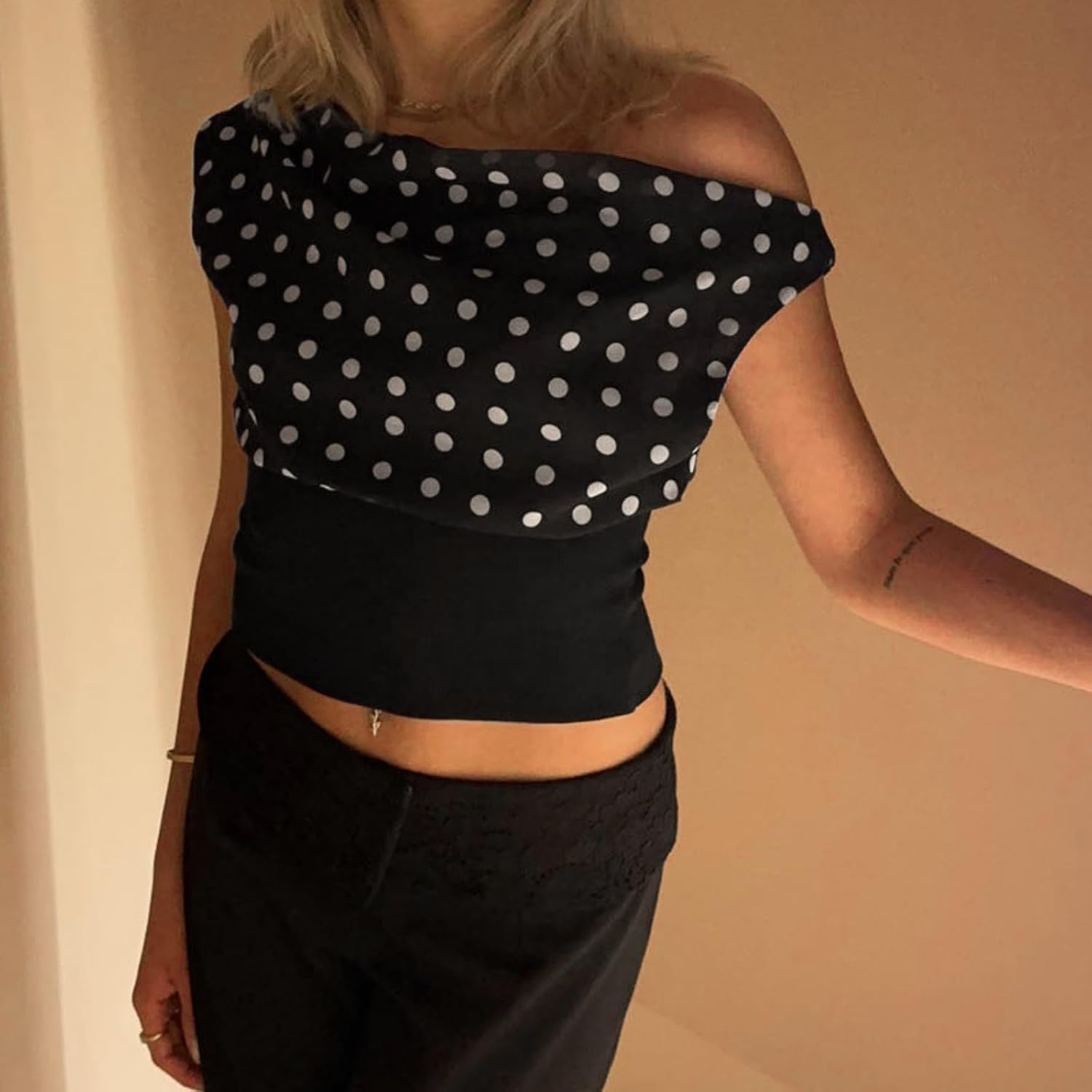 Aopwsrlyi One Shoulder Polka Dot Crop Top — image 4