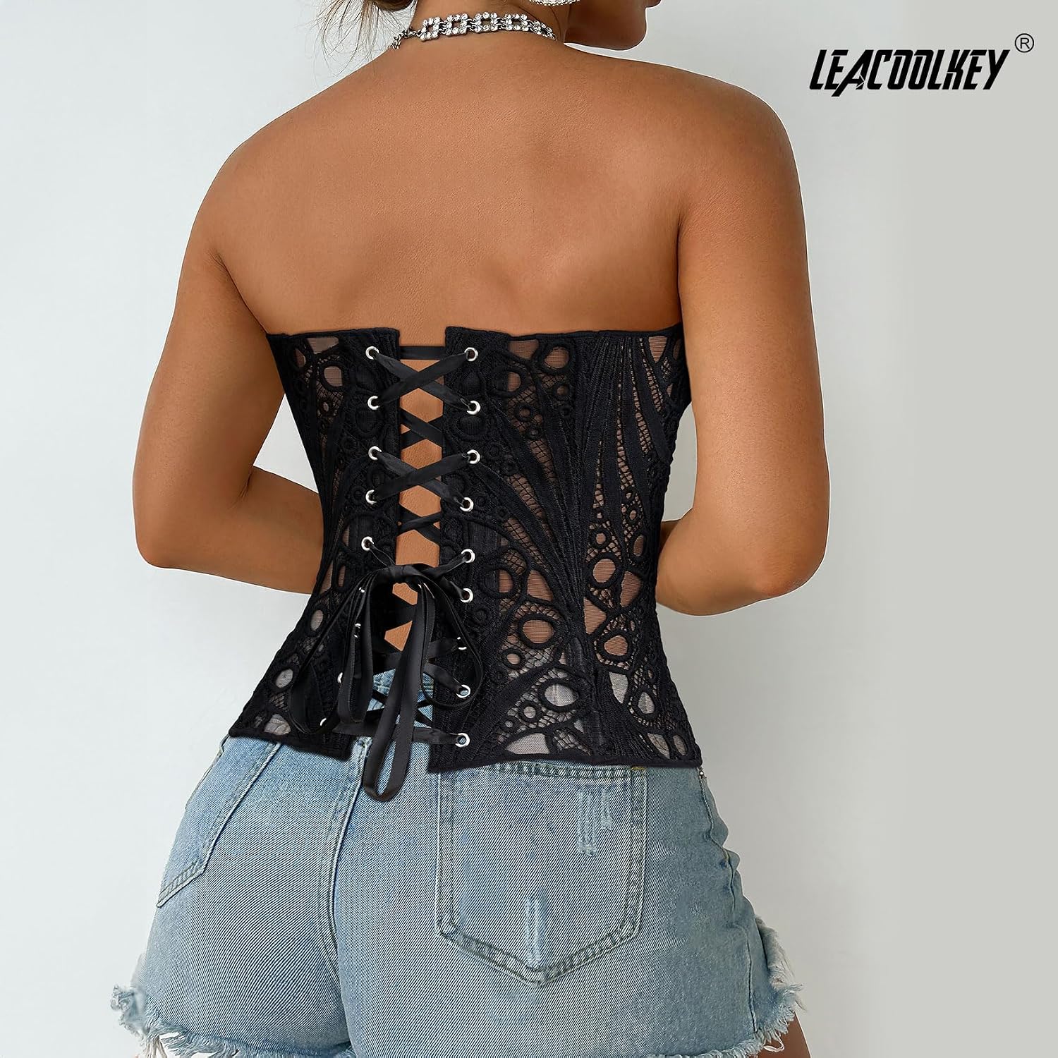 LEACOOLKEY Sheer Lace Corset Top — image 5