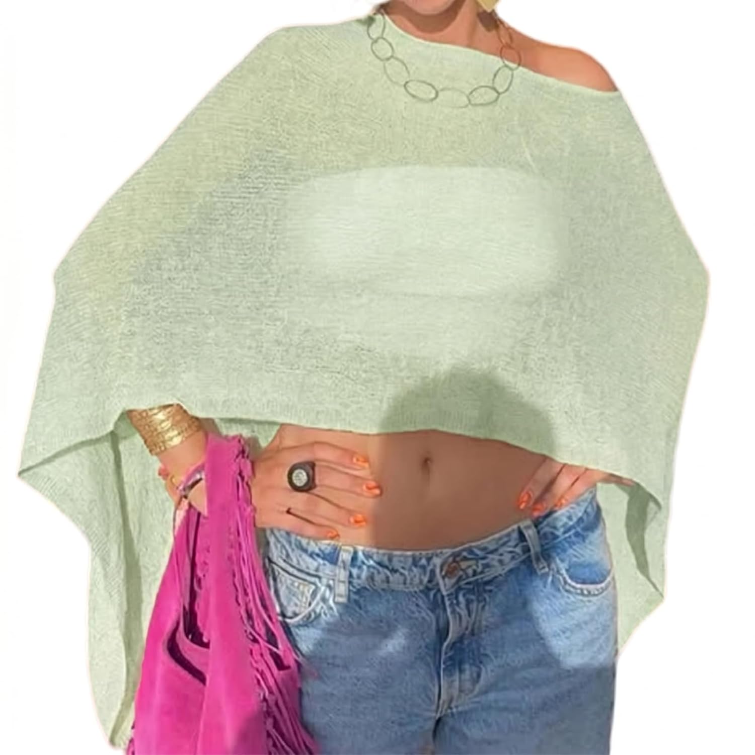 Meihuida Women's Sheer Knit Poncho Top — image 7