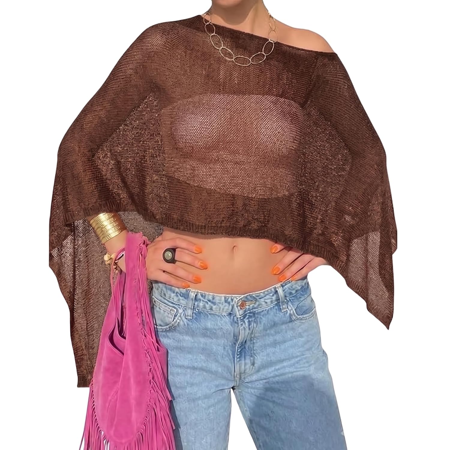 Meihuida Women's Sheer Knit Poncho Top — image 8