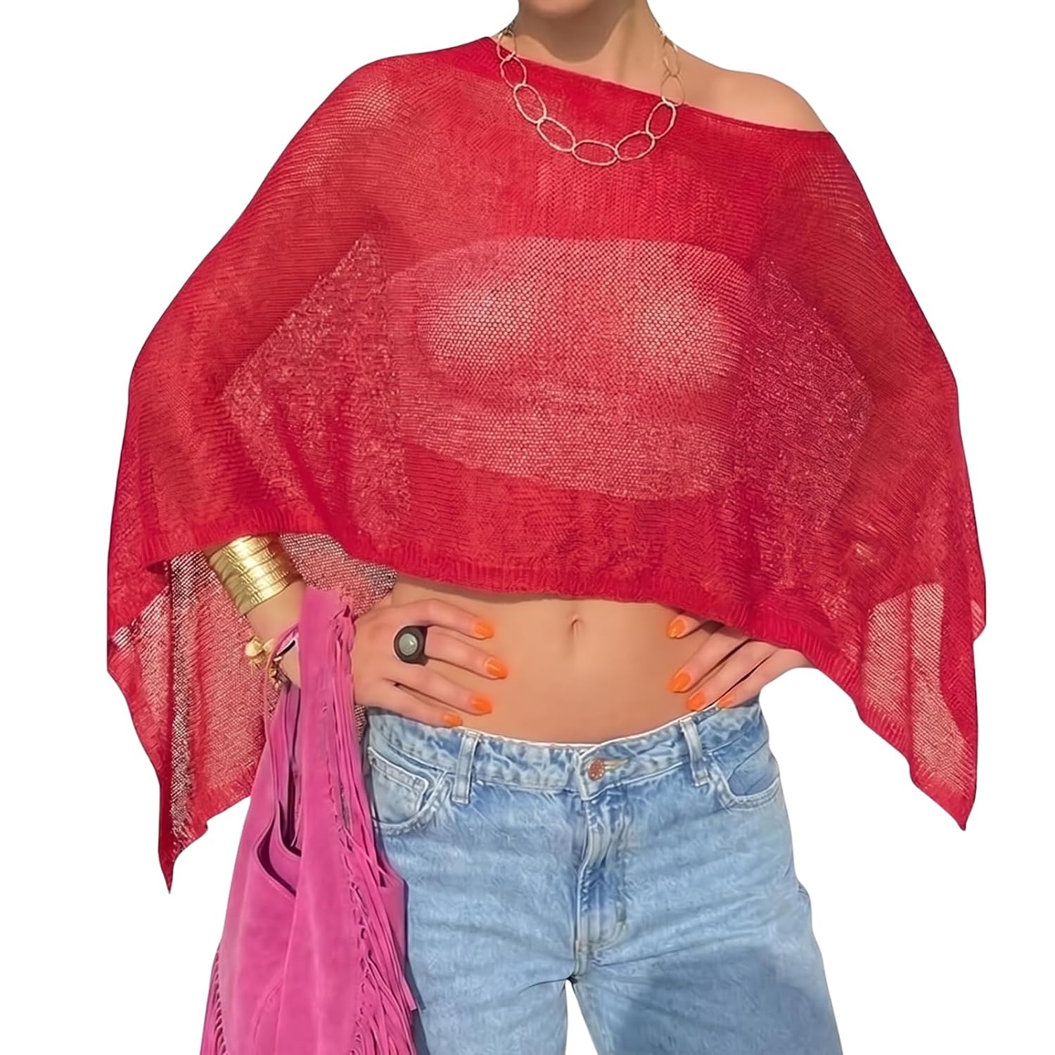 Meihuida Women's Sheer Knit Poncho Top — image 10