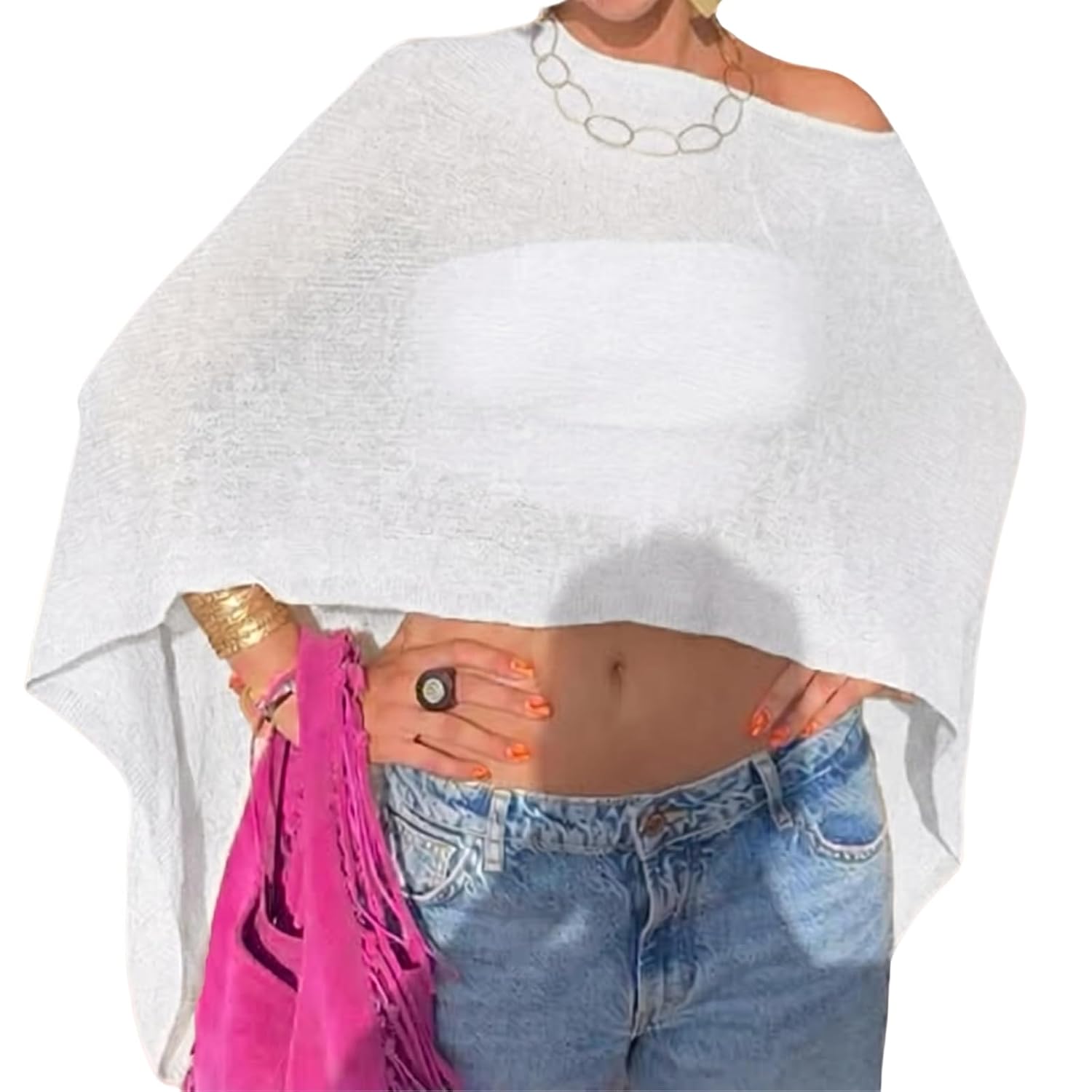 Meihuida Women's Sheer Knit Poncho Top — image 12