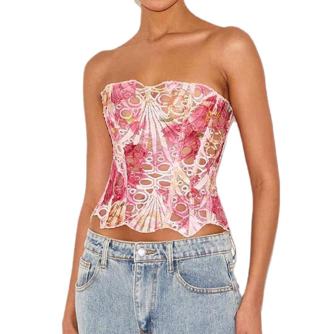 Baynoyia Sheer Floral Lace Corset Bustier