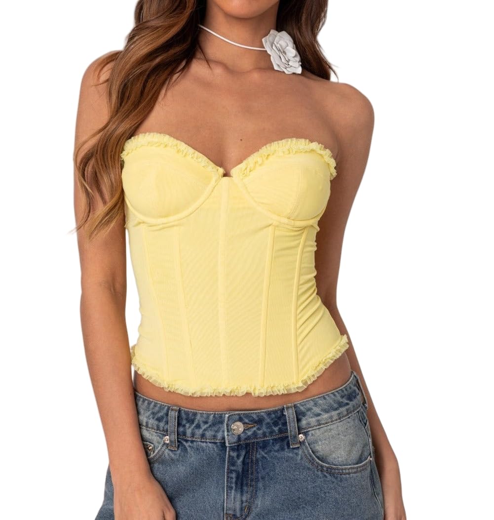 Luckinbaby Strapless Lace Up Mesh Bustier Corset