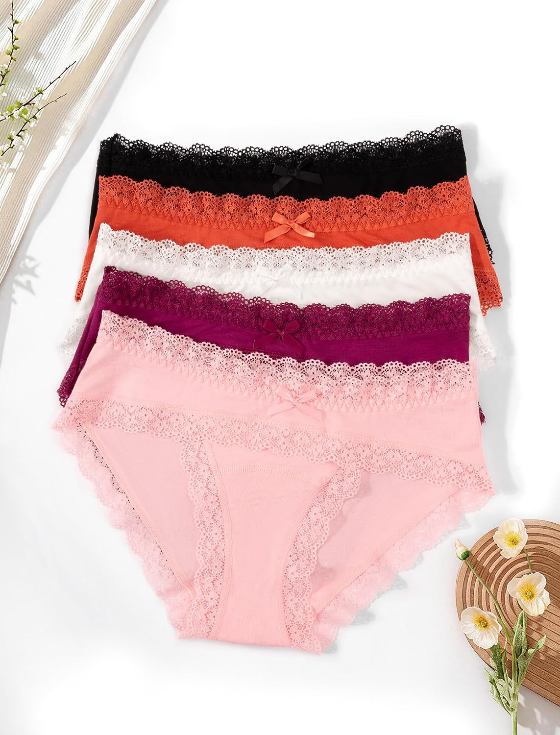 voenxe Women's Cotton Lace Hipster Panties 5-Pack — image 7