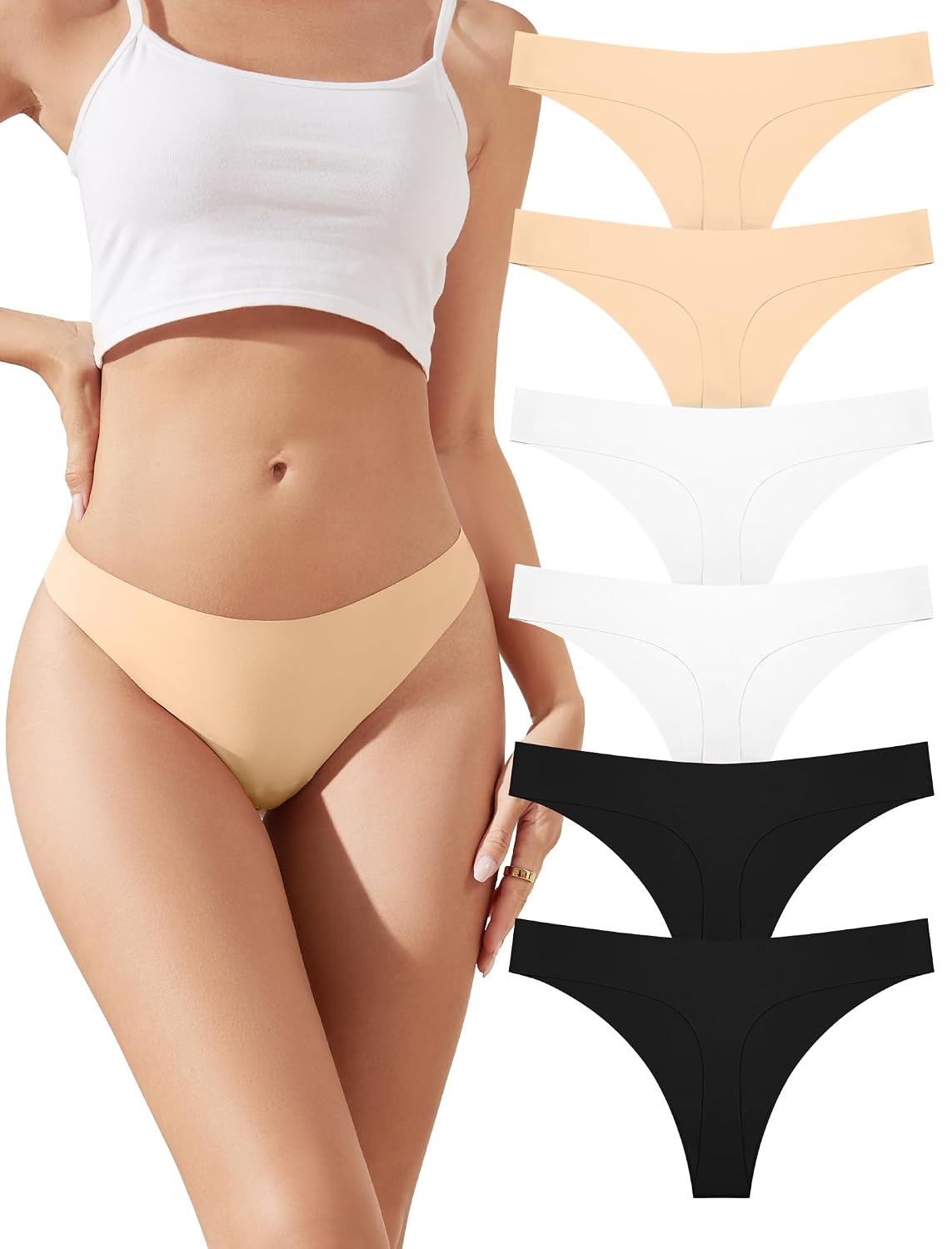 ANSUKOO Seamless Thong Underwear 6-Pack for Women