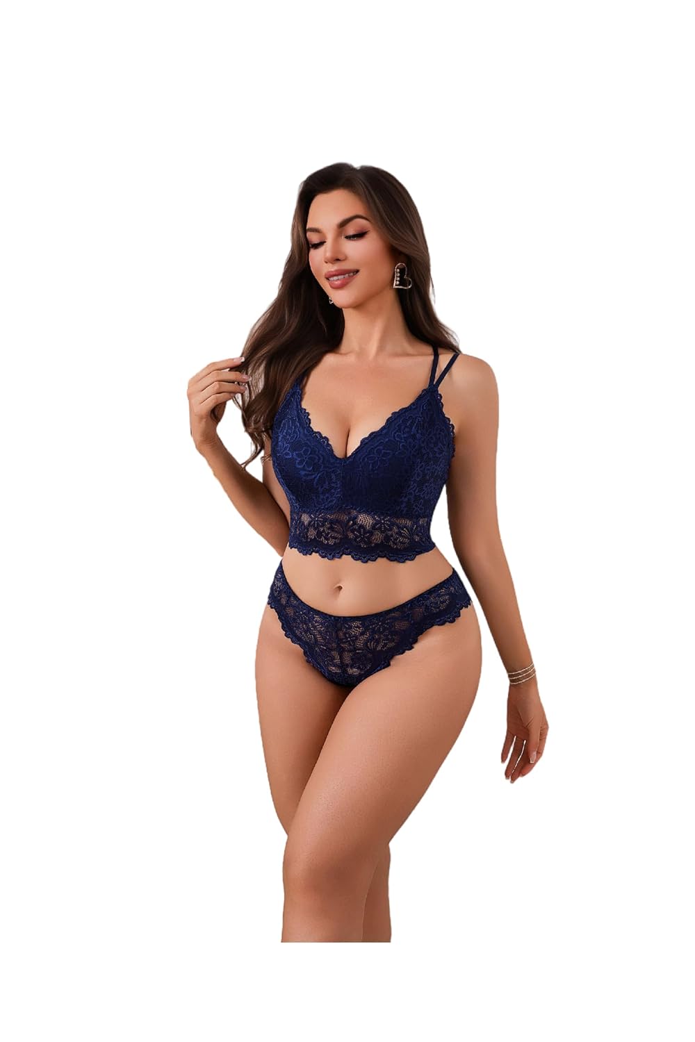 JIUMUJIPU Floral Lace Bustier Lingerie Set
