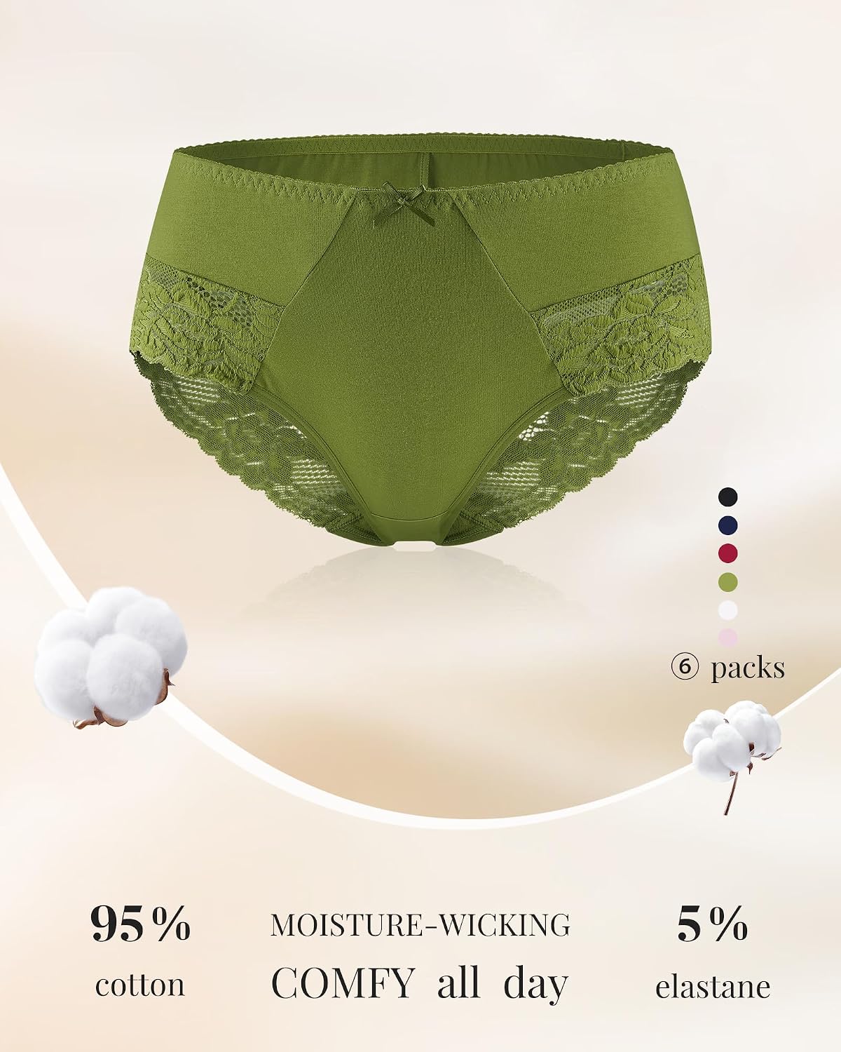 LEVAO Women's Cotton Lace Bikini Panties 6-Pack — image 5