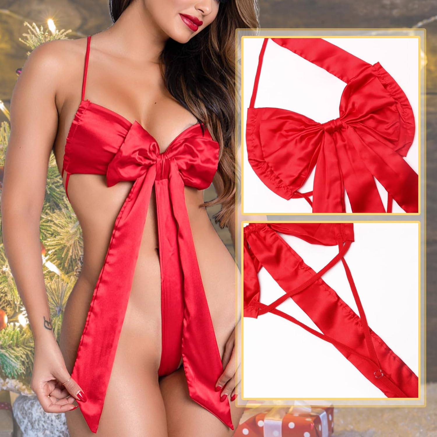 BIGFOX Satin Babydoll Lingerie with Big Bow — image 3