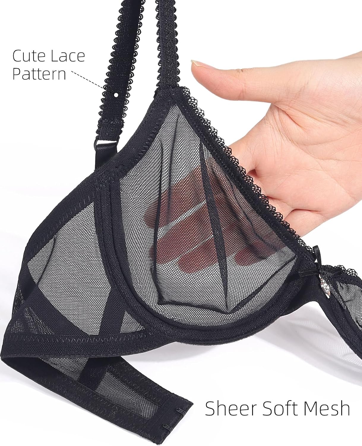 Upushall Mesh Unlined Plunge Lace Bra — image 5