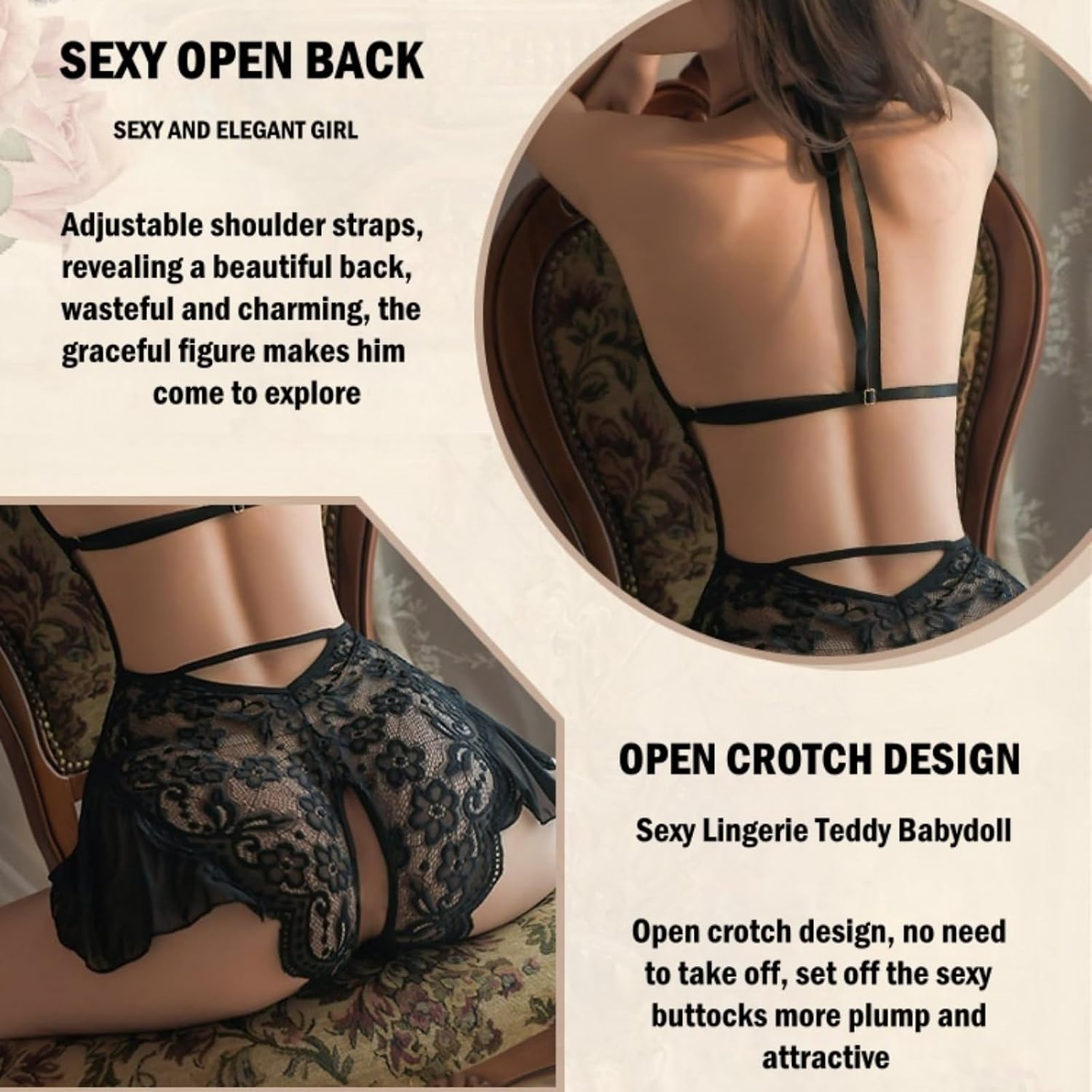 AHOVIT Lace Mesh V-Neck Bodysuit Teddy — image 4
