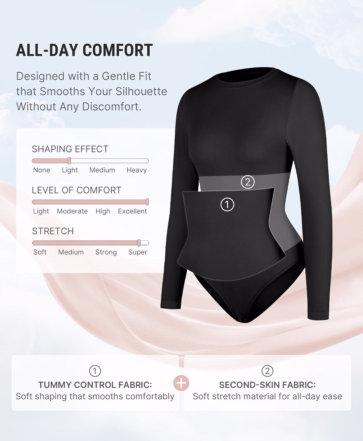 FeelinGirl Tummy Control Long Sleeve Bodysuit — image 3