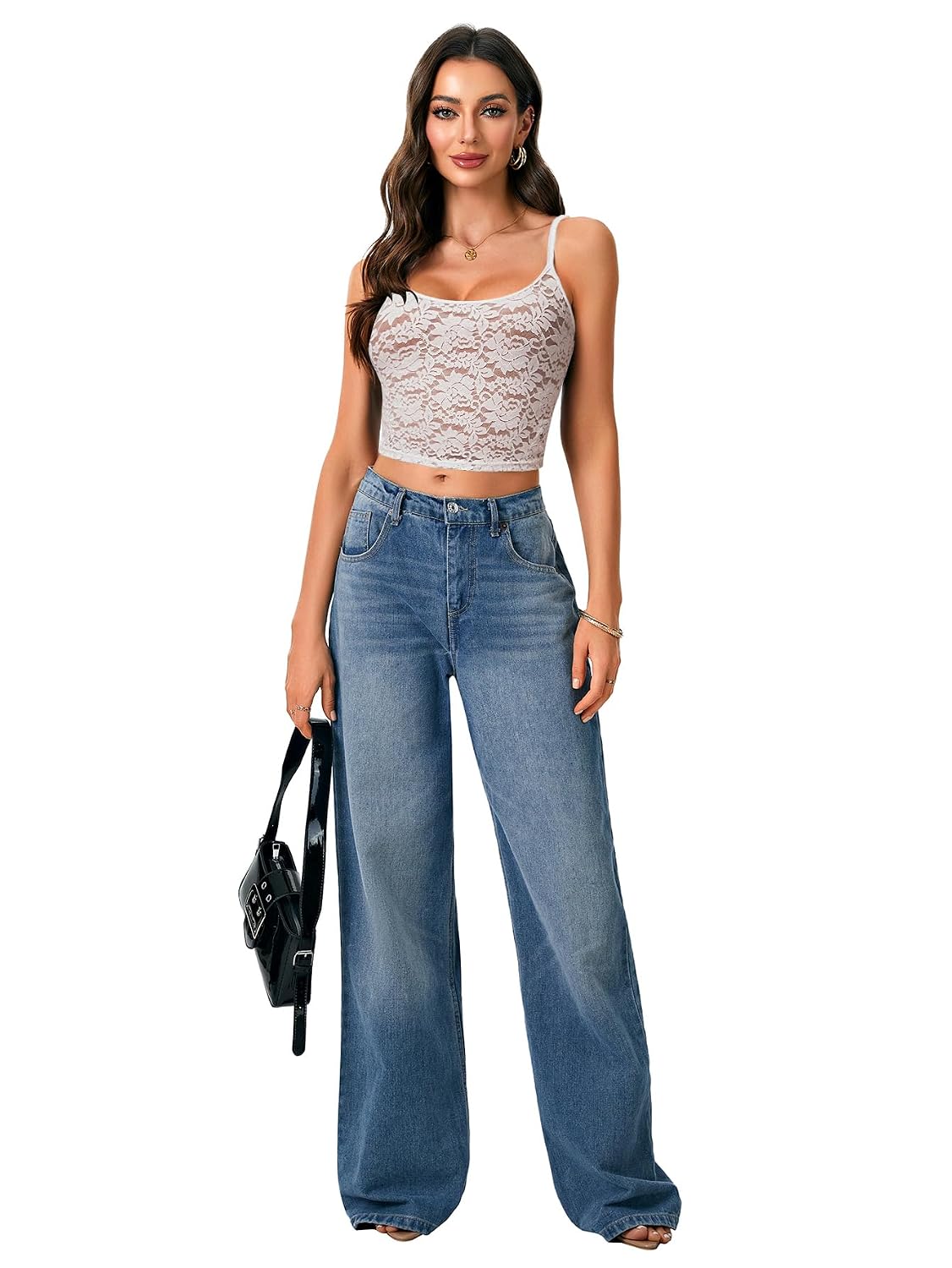 LYANER Floral Lace See Through Crop Top — image 6