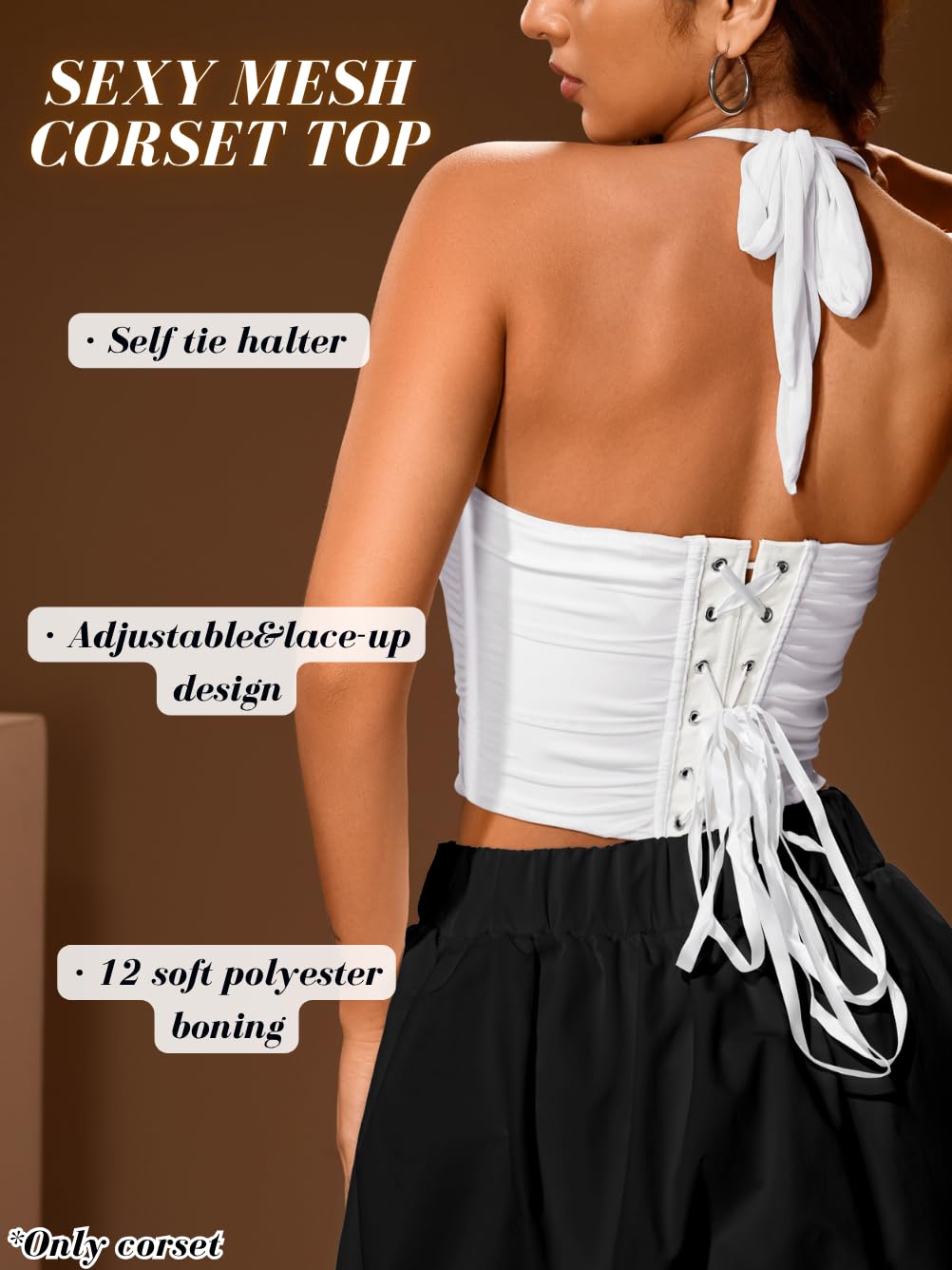 ChiaoLezhee Women's Halter Mesh Corset Crop Top — image 2
