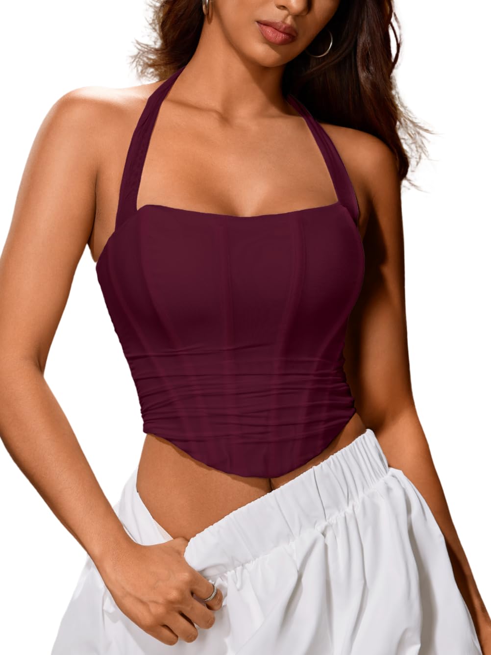 ChiaoLezhee Women's Halter Mesh Corset Crop Top — image 11