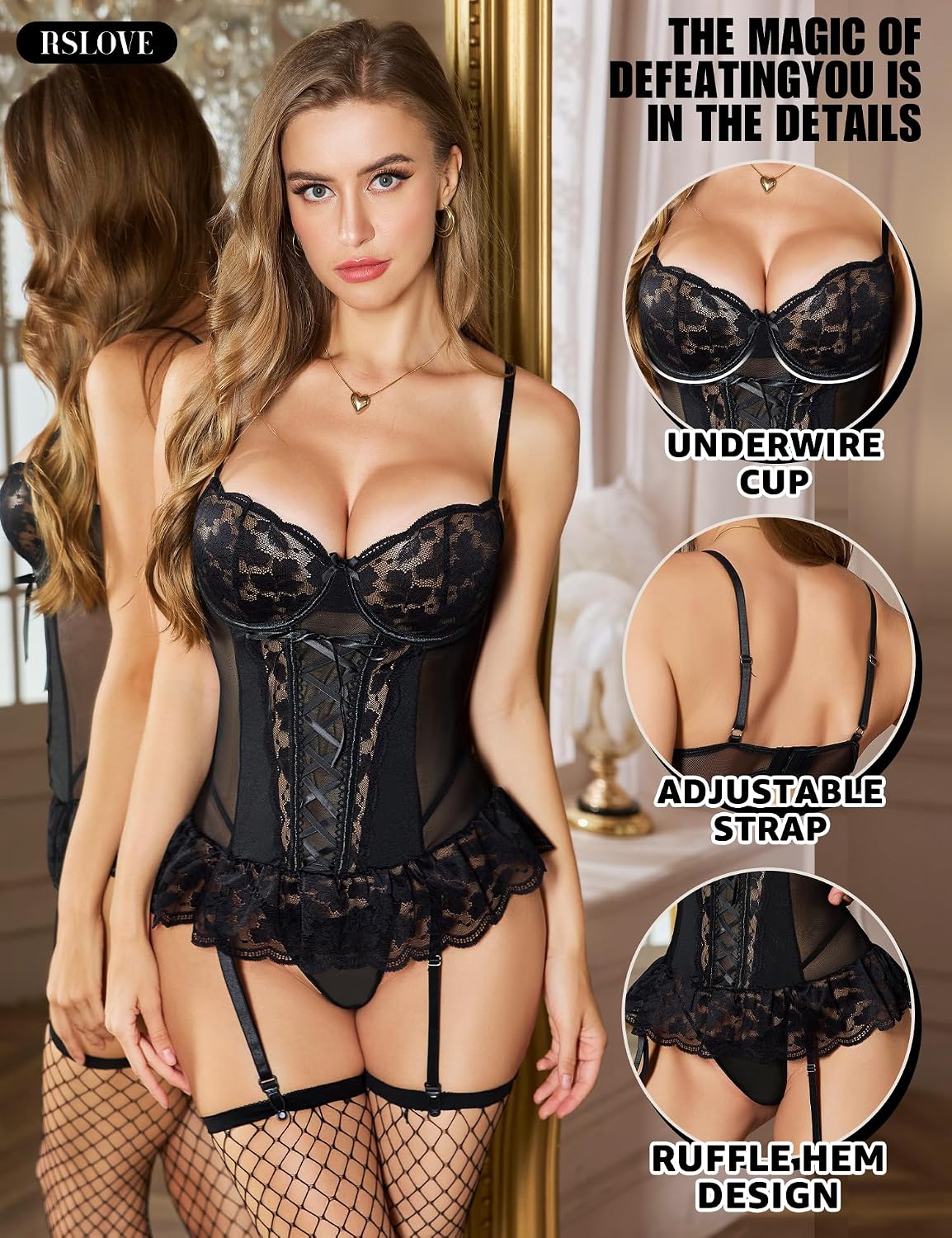 RSLOVE Lace Corset Bodysuit with Garter Belts — image 3