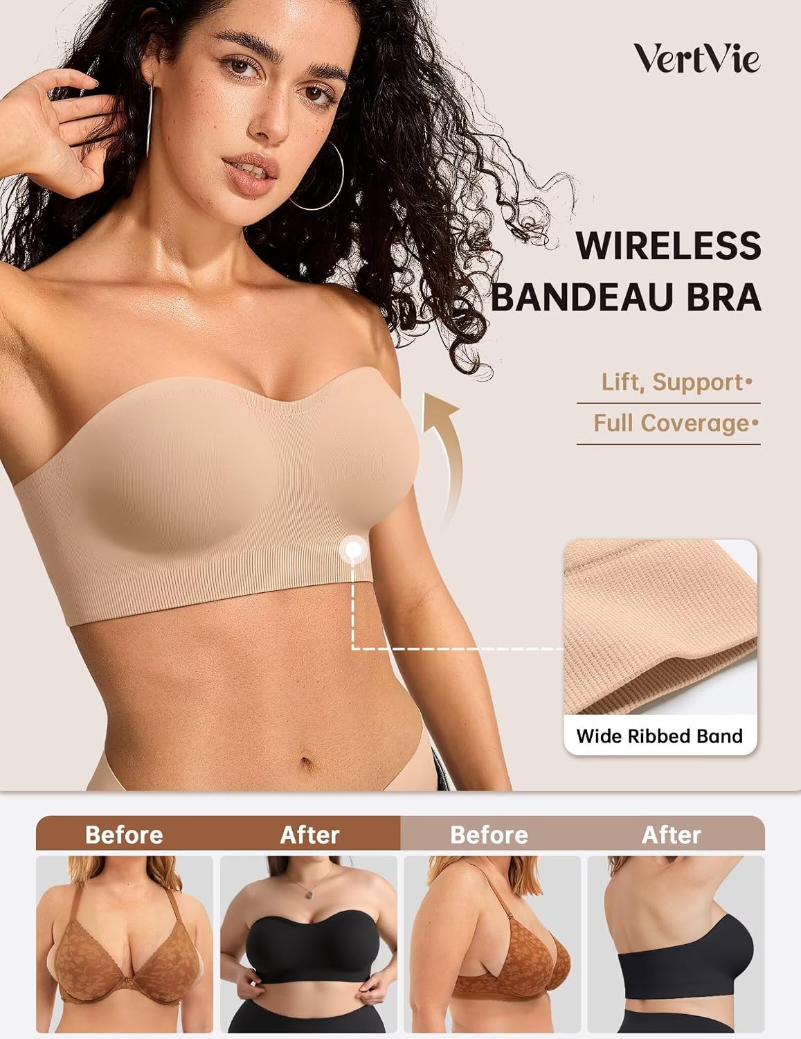 Vertvie Seamless Strapless Push Up Bandeau Bra — image 2