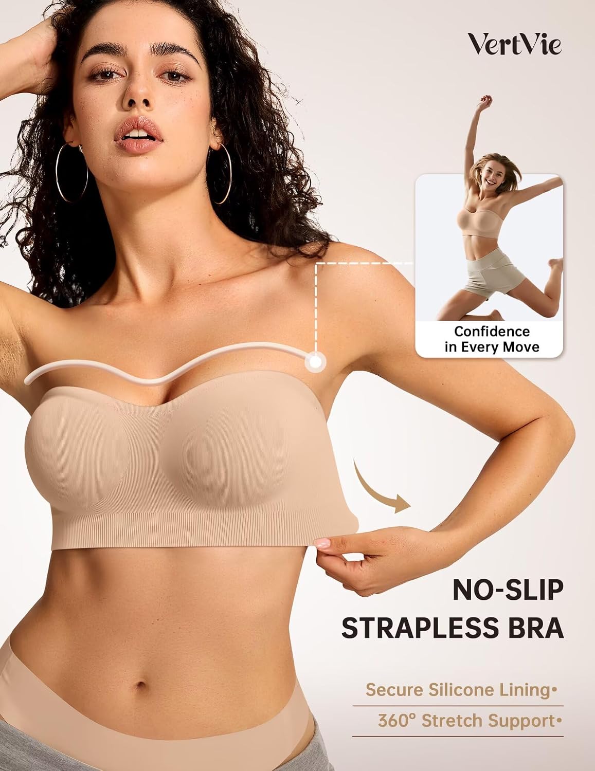 Vertvie Seamless Strapless Push Up Bandeau Bra — image 3