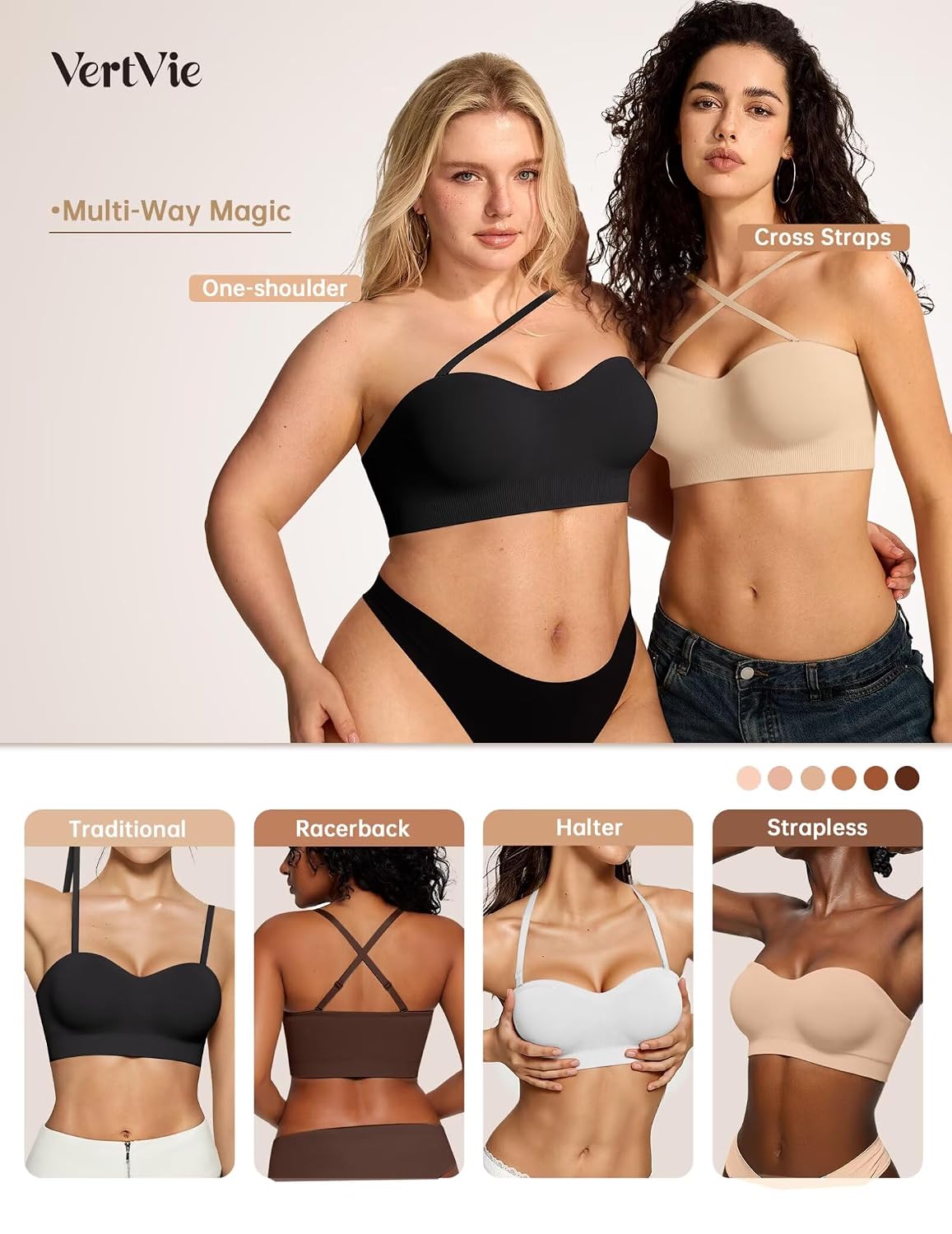 Vertvie Seamless Strapless Push Up Bandeau Bra — image 4