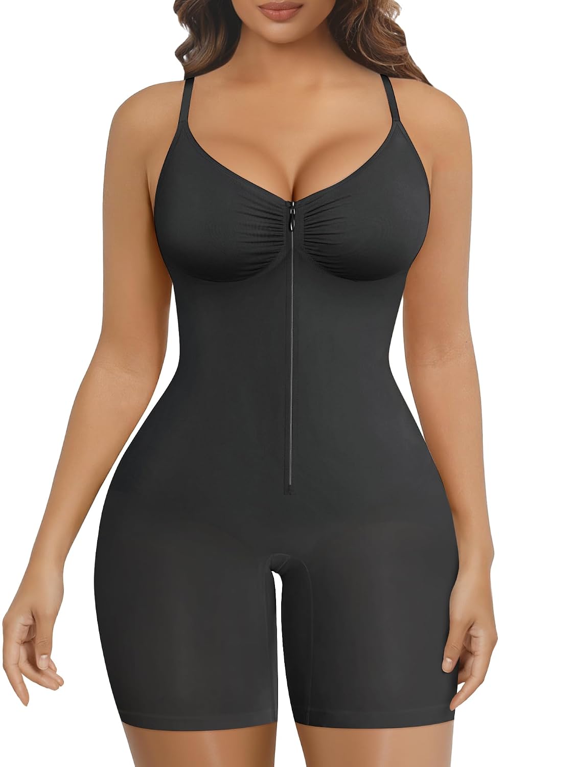 SHAPERX Women's Zip-Up Seamless Shapewear Bodysuit