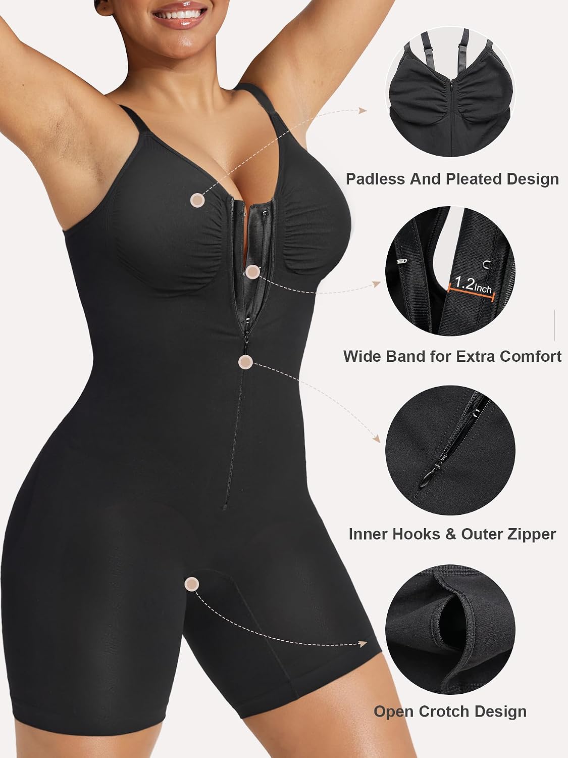 SHAPERX Women's Zip-Up Seamless Shapewear Bodysuit — image 3