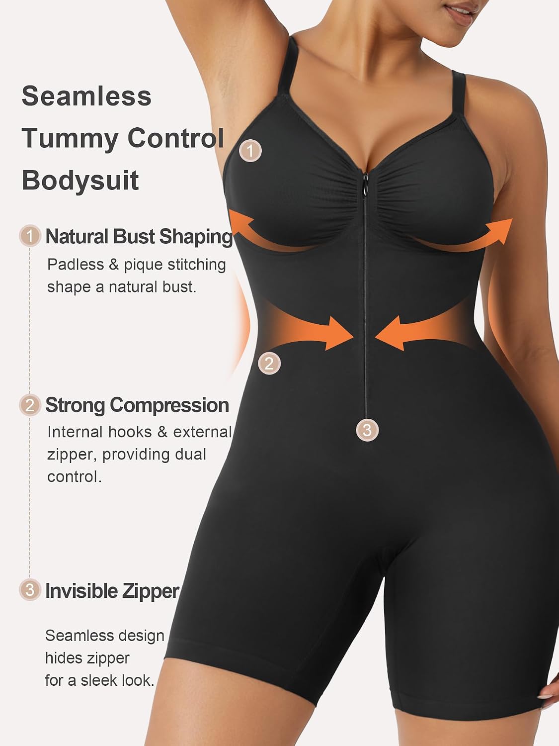 SHAPERX Women's Zip-Up Seamless Shapewear Bodysuit — image 4