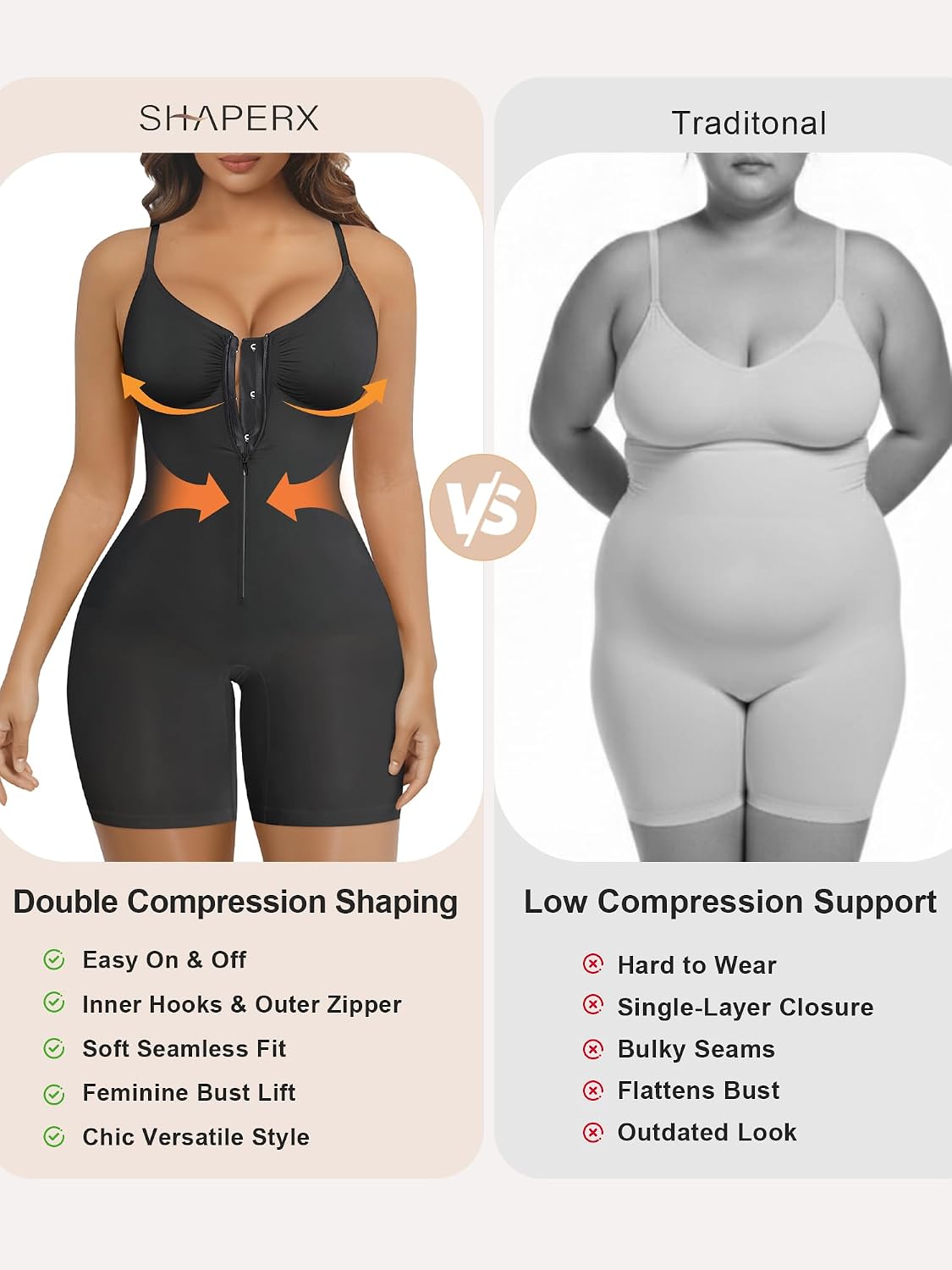 SHAPERX Women's Zip-Up Seamless Shapewear Bodysuit — image 5