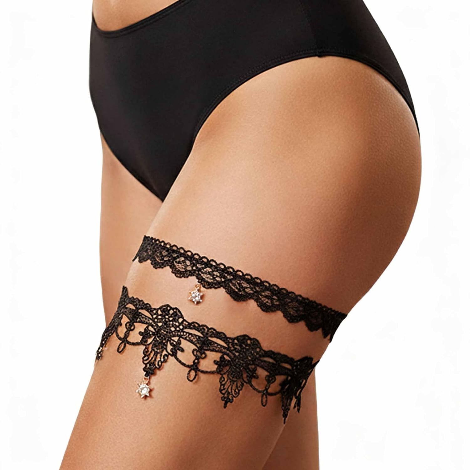 EVAZEN Lace Rhinestone Bridal Garter Set (2 pcs)