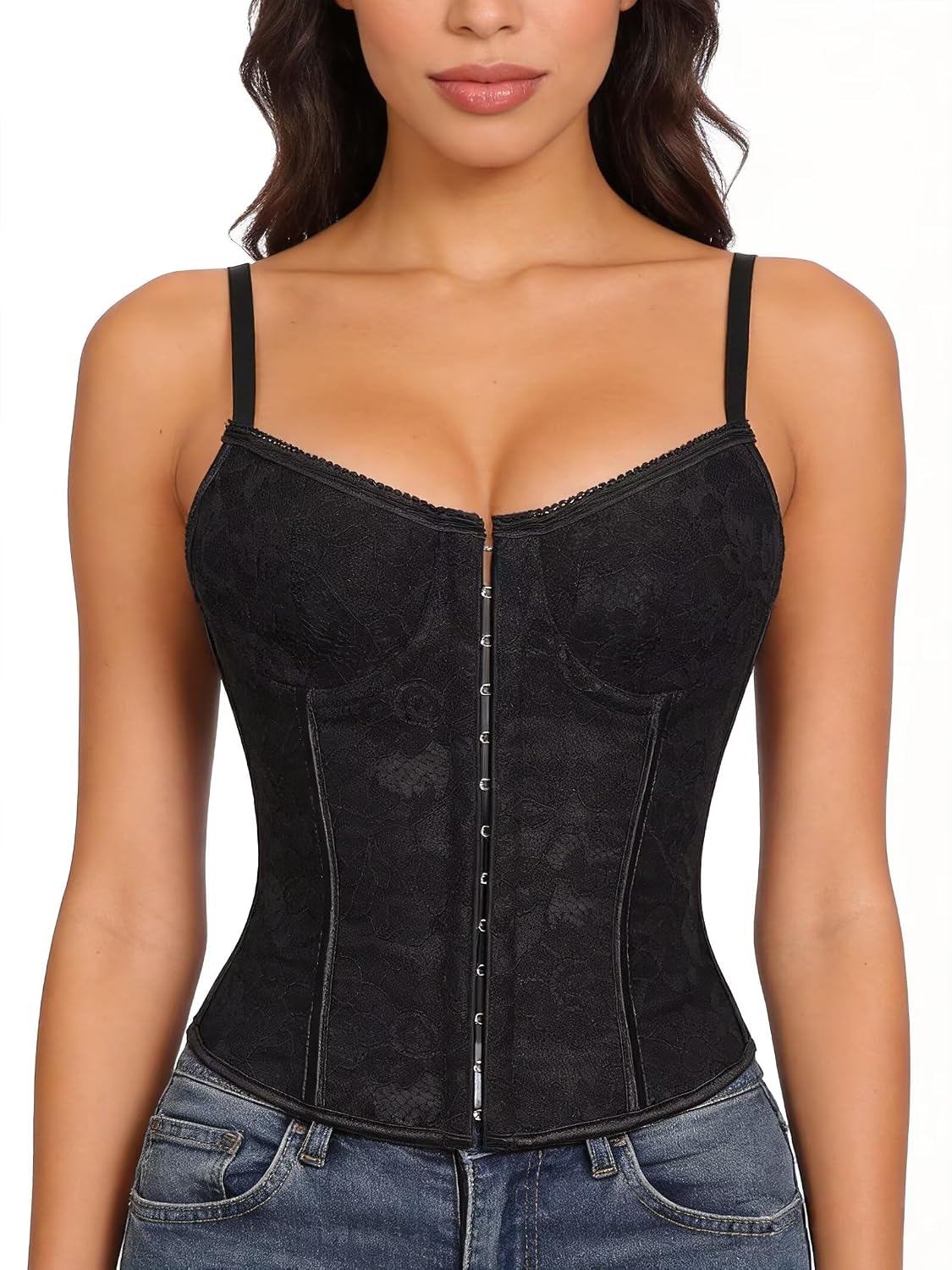 QIAIYALA Women's Front Buckle Lace-Up Corset Top
