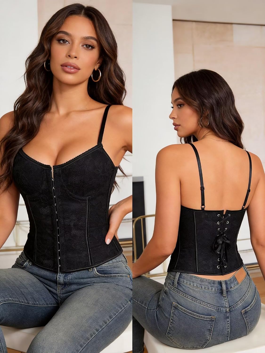 QIAIYALA Women's Front Buckle Lace-Up Corset Top — image 4