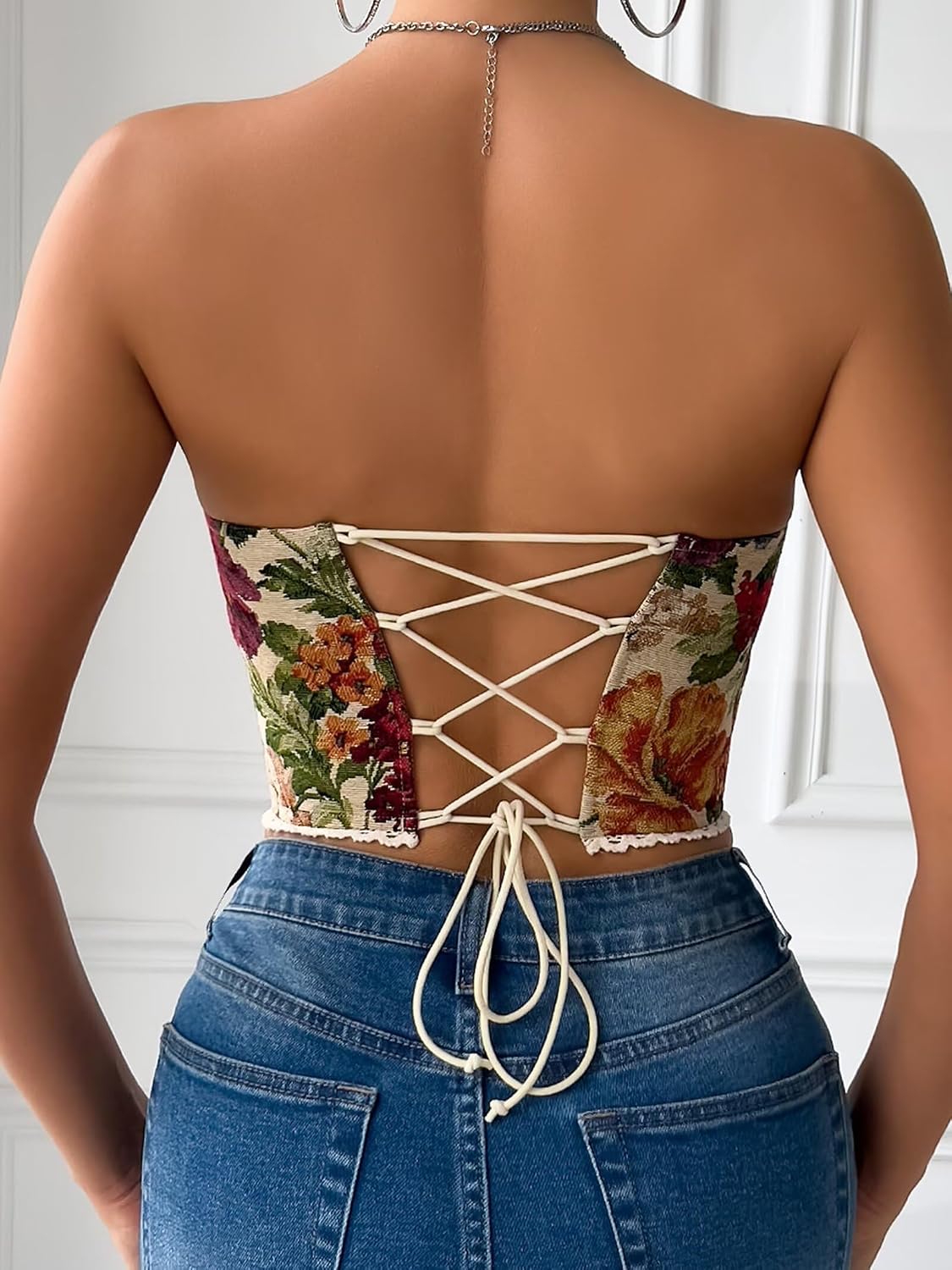 QIAIYALA Vintage Floral Strapless Corset Bustier — image 3