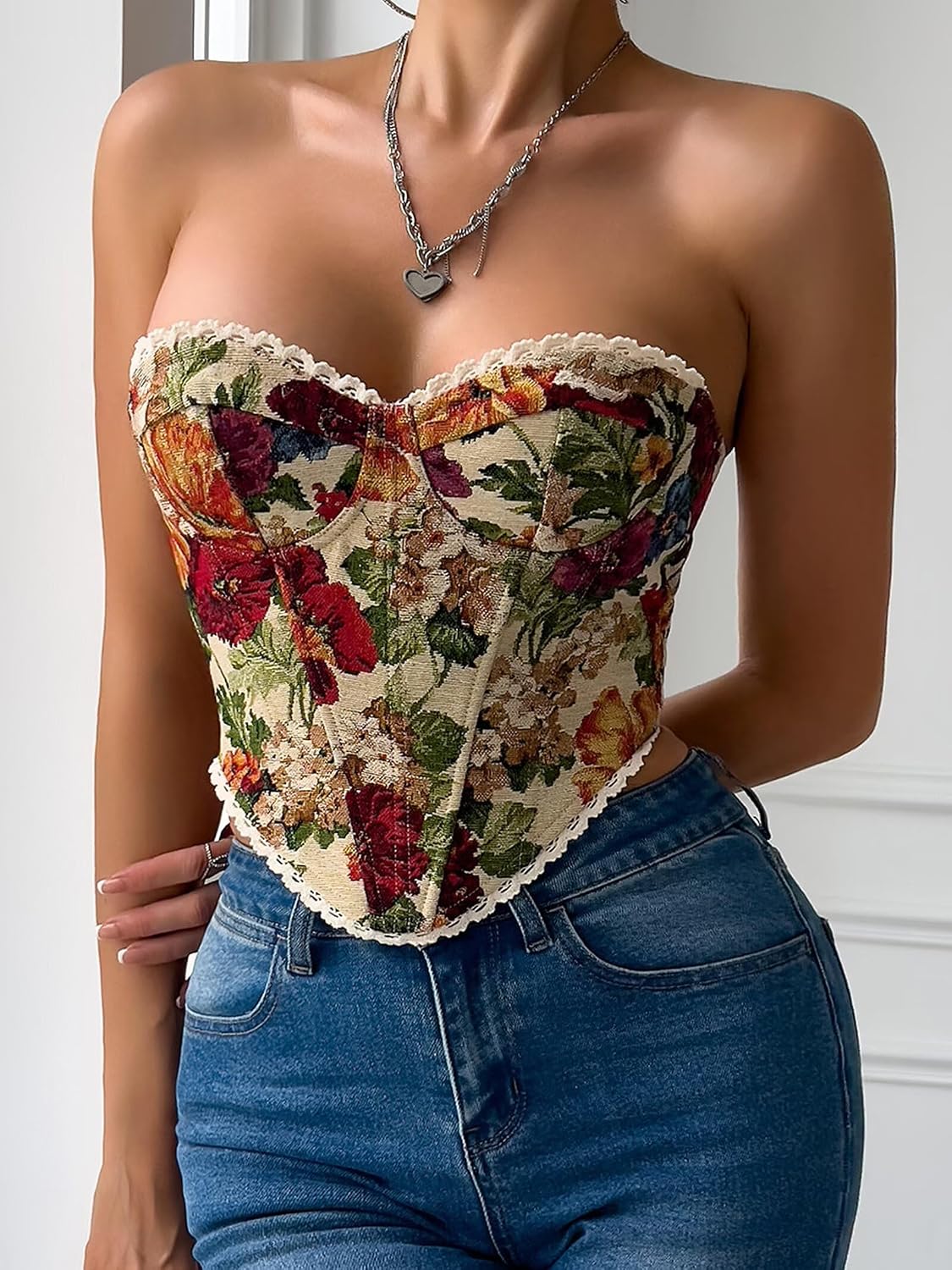 QIAIYALA Vintage Floral Strapless Corset Bustier — image 6