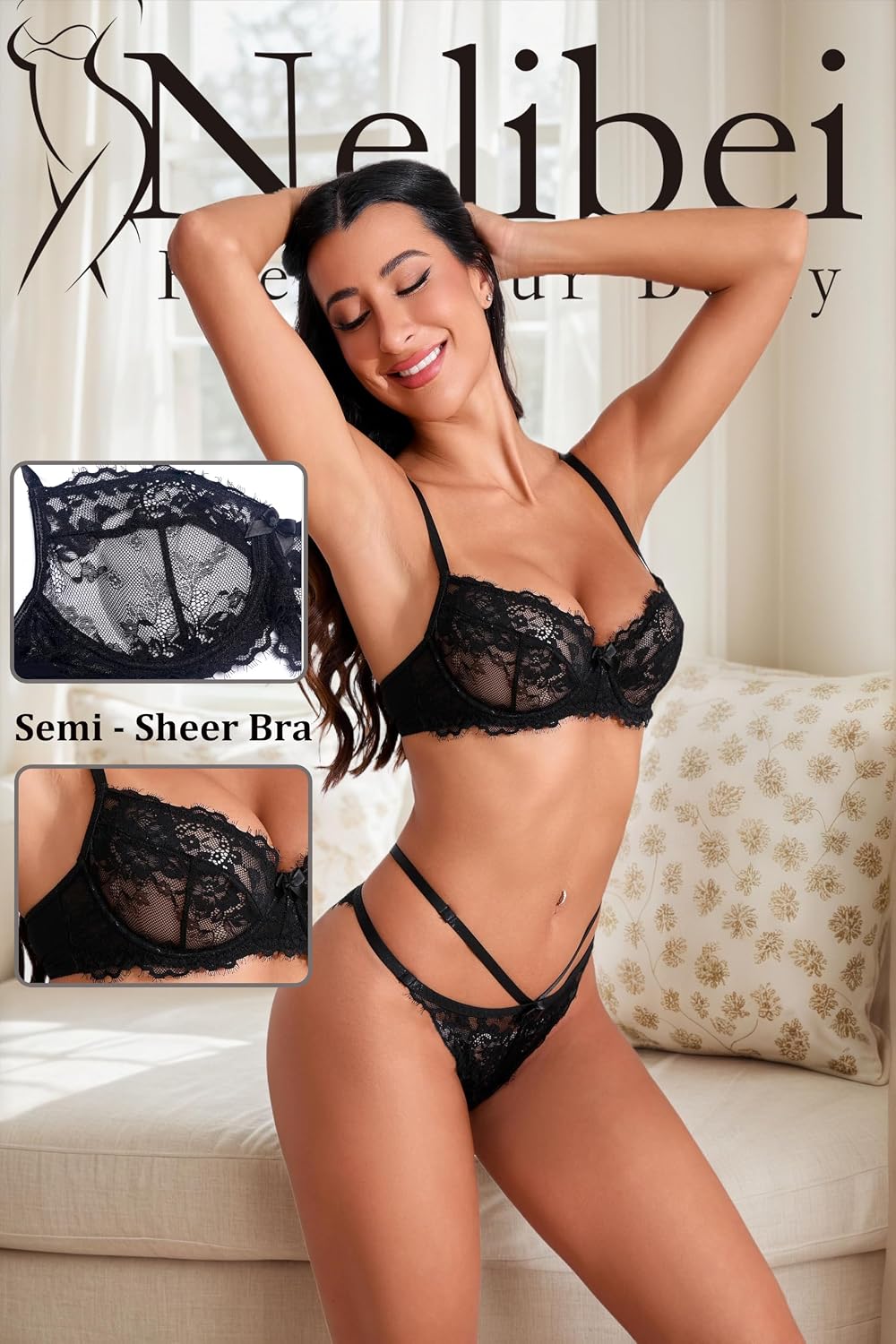 Nelibei Floral Lace 2-Piece Lingerie Set — image 2