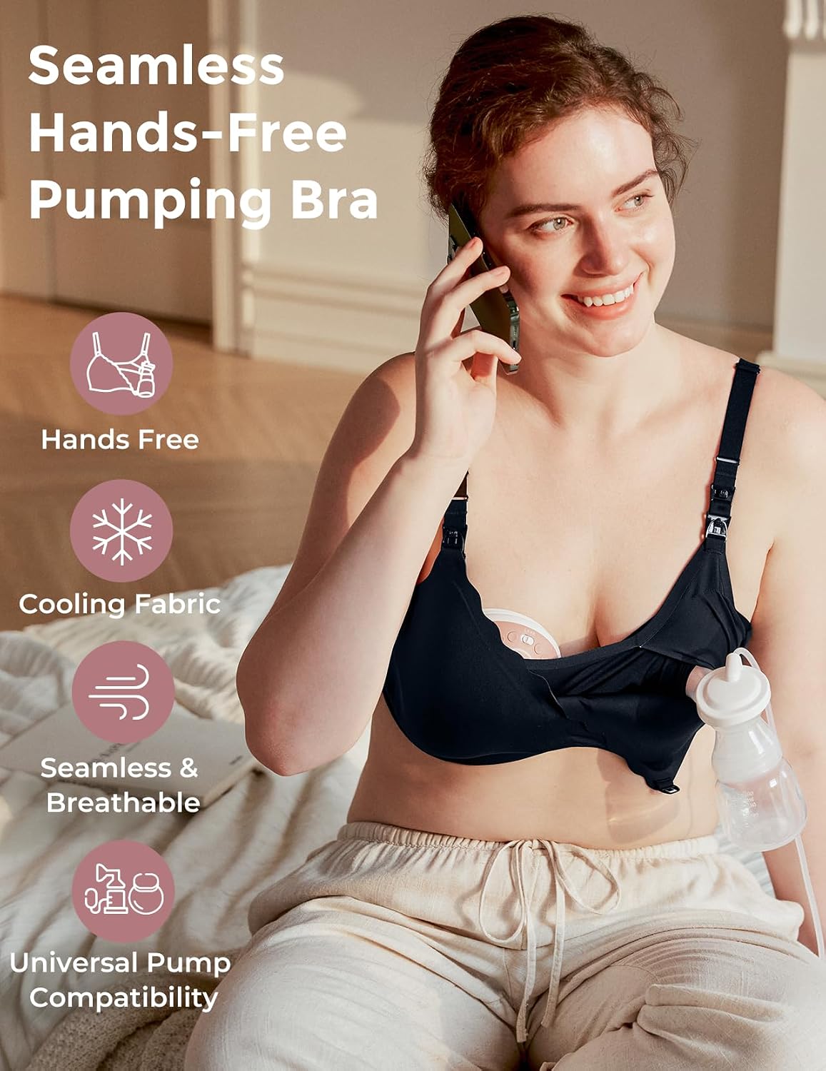 Momcozy cooling pumping bra, fabric and opening detail
