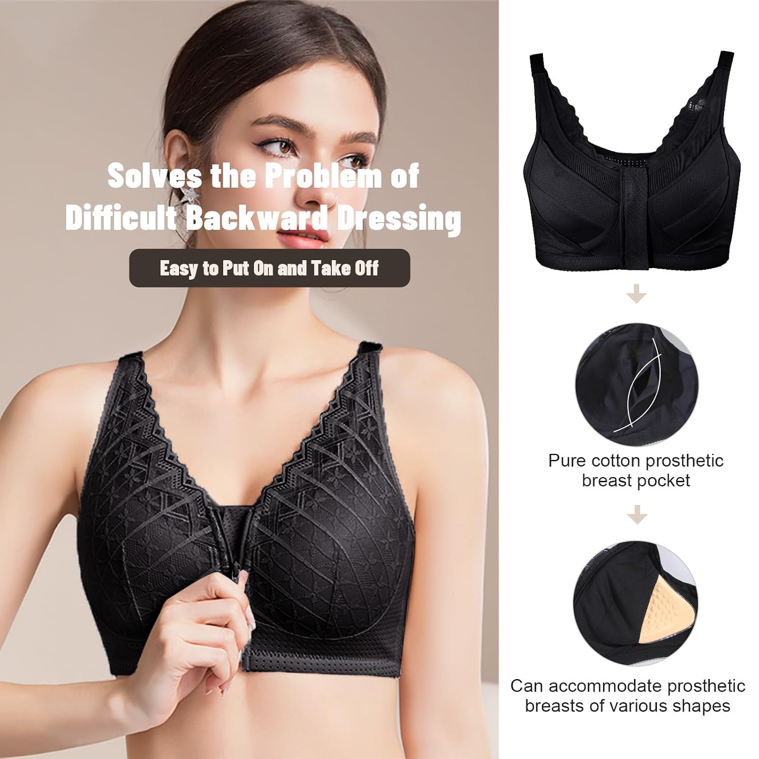 AurlyaForm Zip Pocket Mastectomy Bra for Women — image 3