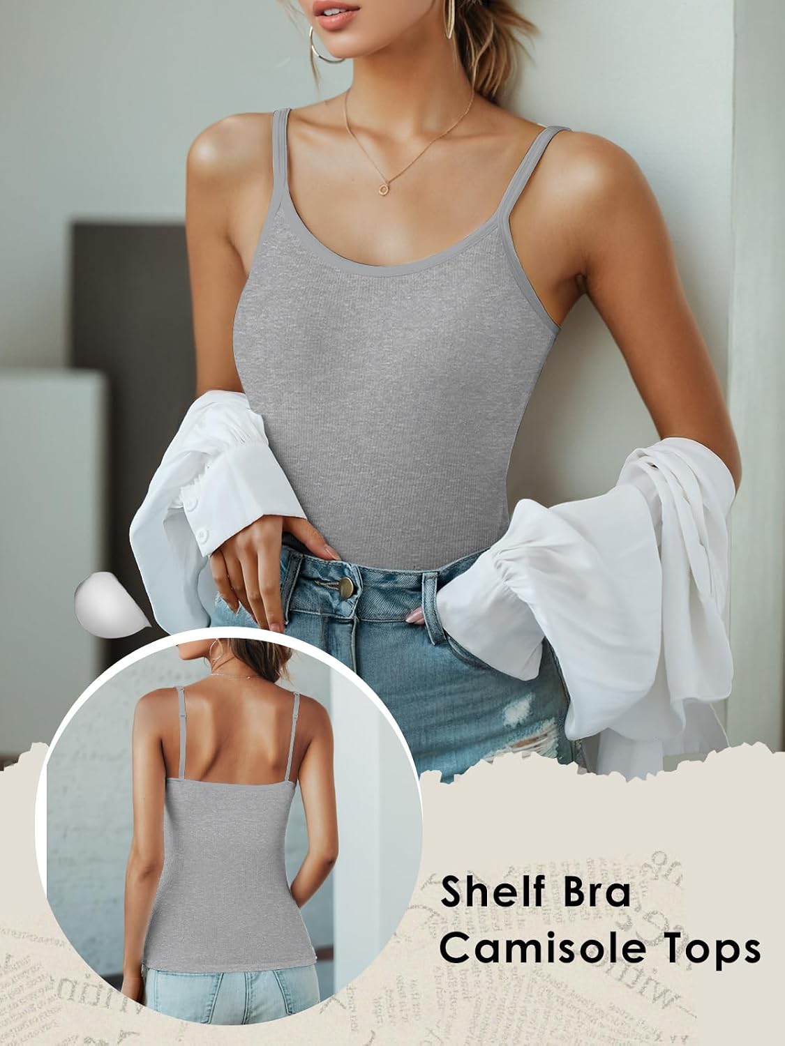 Ninee Ribbed Cami Tank with Built-in Bra — image 3
