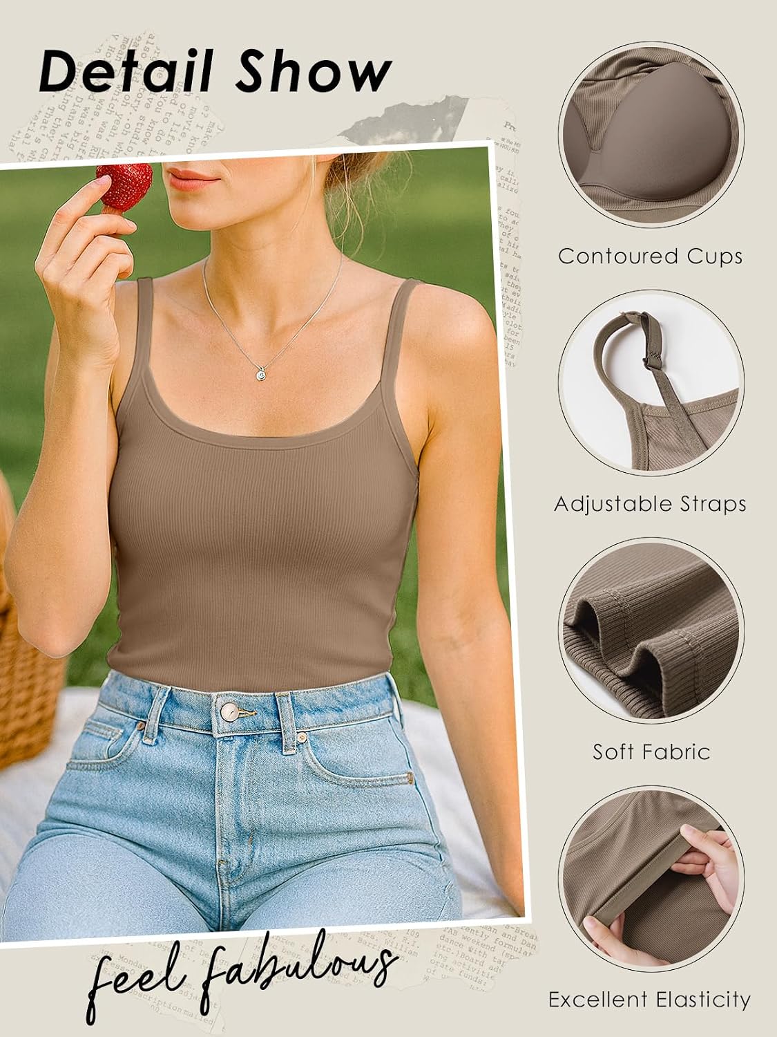 Ninee Ribbed Cami Tank with Built-in Bra — image 4