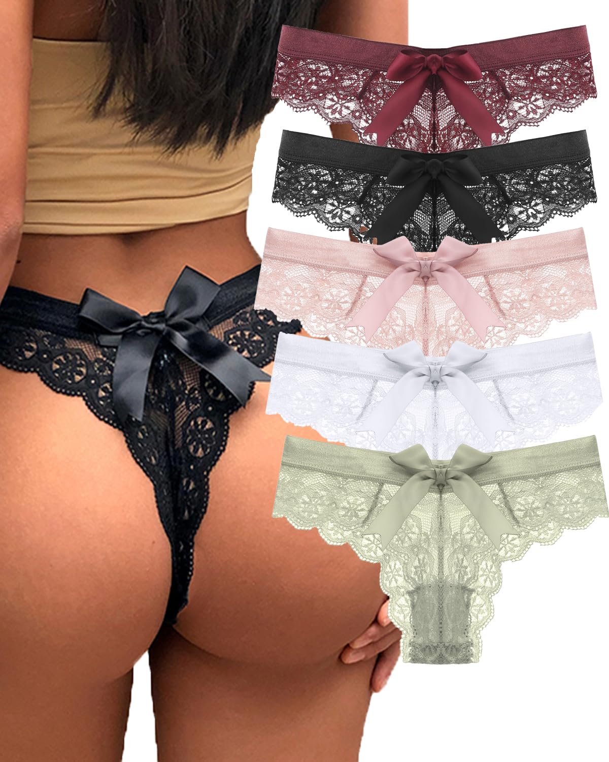 Justgoo Women's Lace T-Back Thong Panties