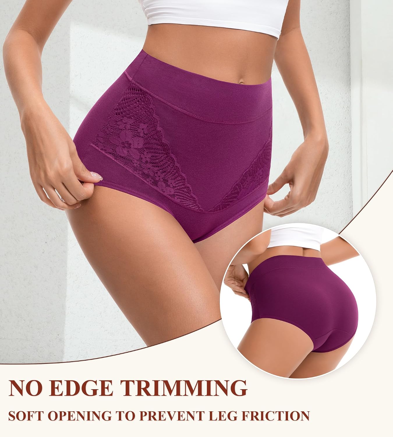 JUYINA Women's Cotton High Waisted Briefs 5 Pack — image 4